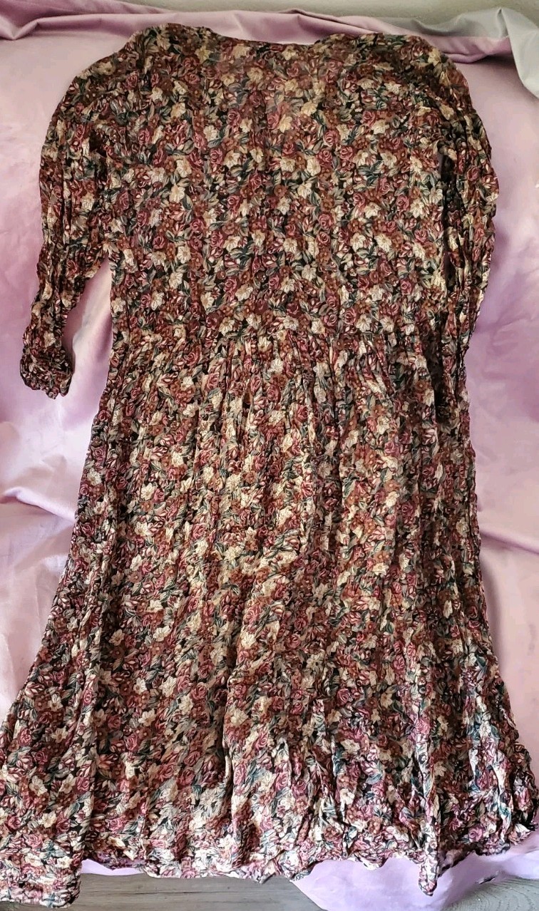 Vintage Nostalgia Dress Floral M Long Sleeve Button-Up Ruffled Semi-Sheer