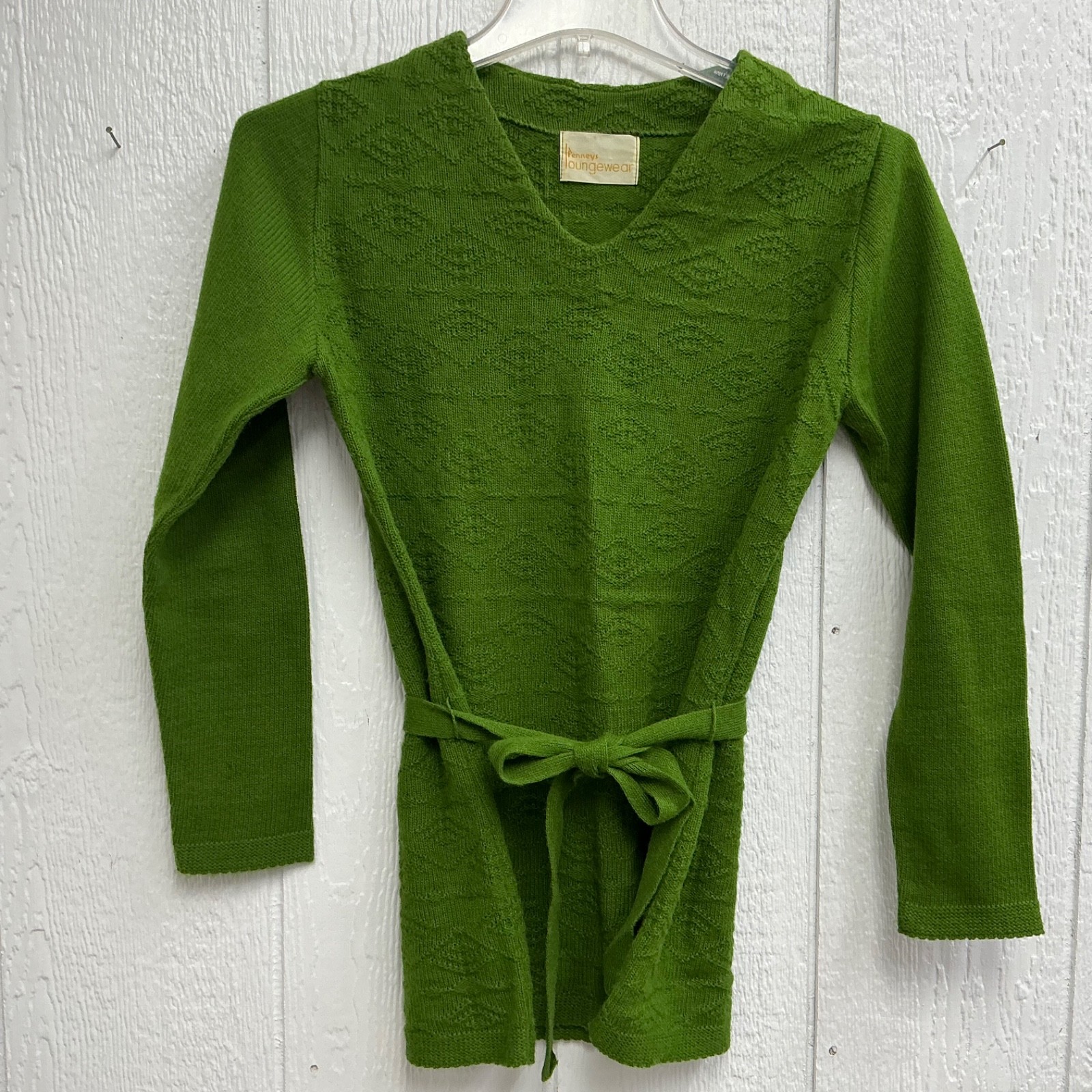 VTG Penney’s Towncraft Womens Green Cardigan Sweater S/M Tie Belt Loungewear New