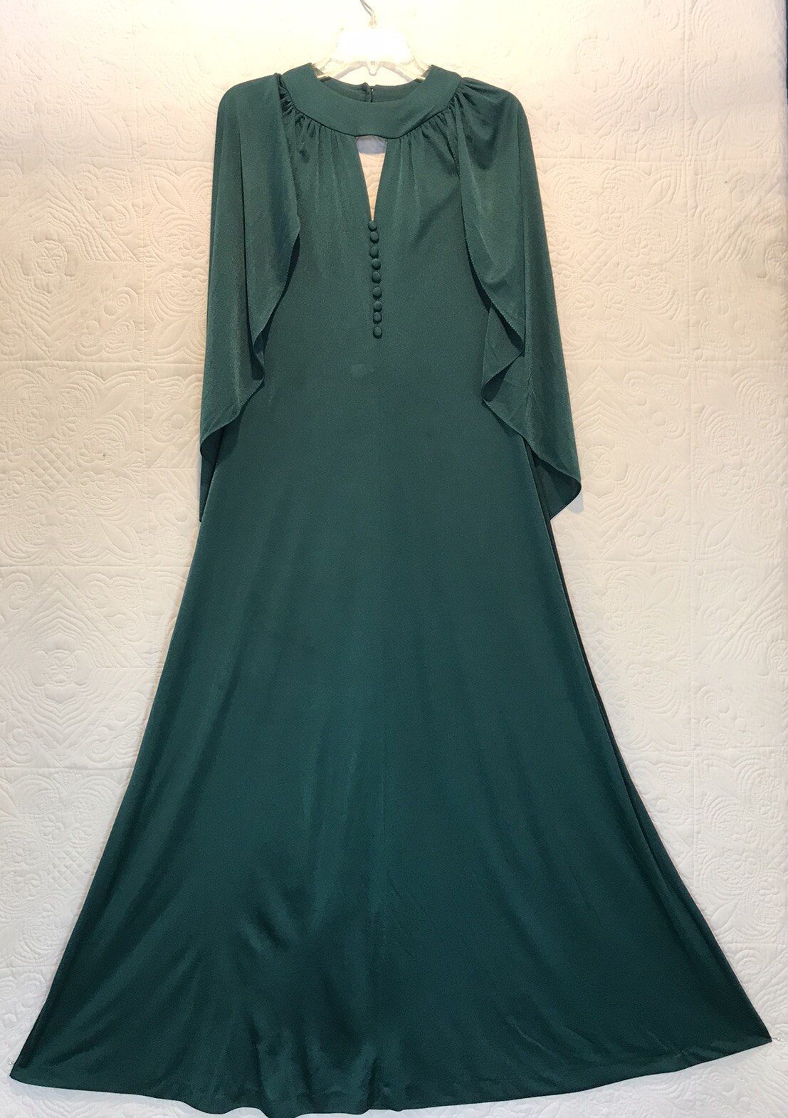 Vintage 70s Halter Maxi Dress With Capelet Green 9/10 Boho Disco Awesome!
