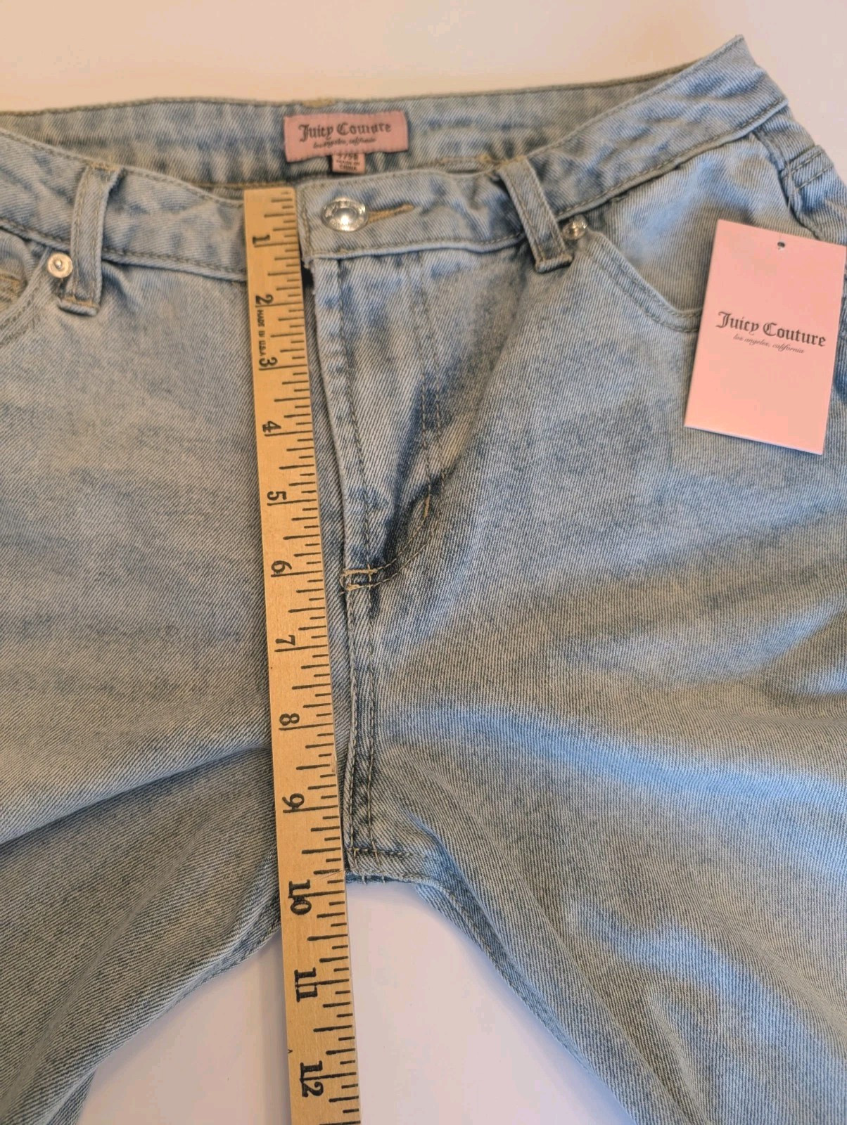 Juicy Couture Light Wash Rhinestone Embellished Jeans 7/28 Wide Leg Hi Rise Y2K