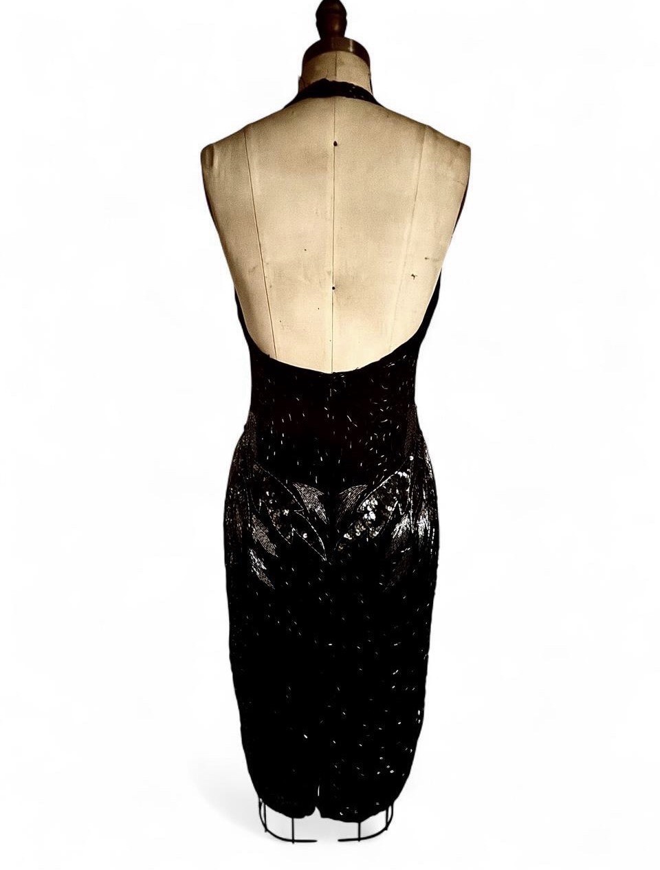 Vintage Black Beaded Halter Cocktail Gown
