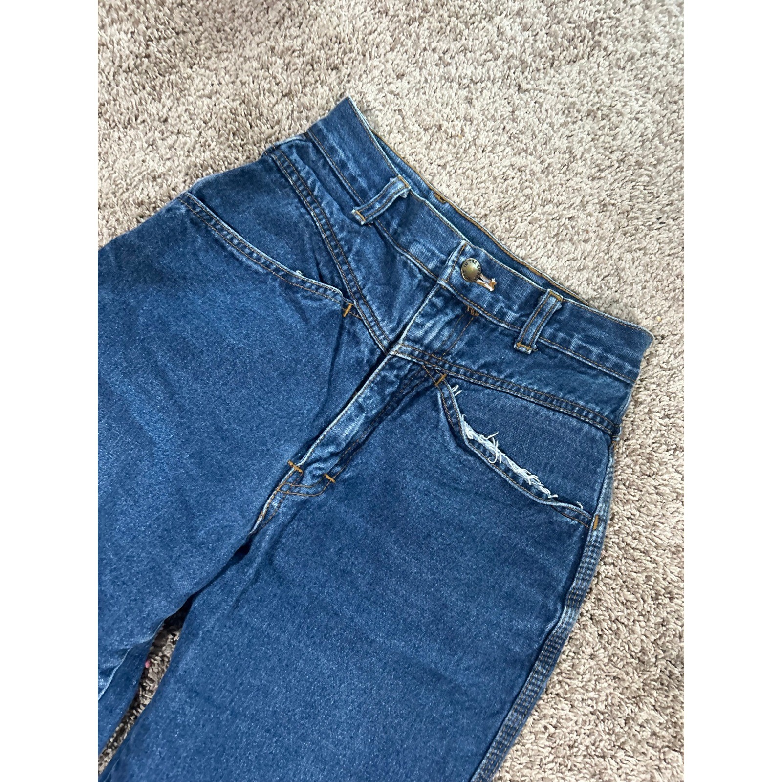 Vintage High Waisted Western Tapered Mom Jeans Straight Leg 80s Blue 24′