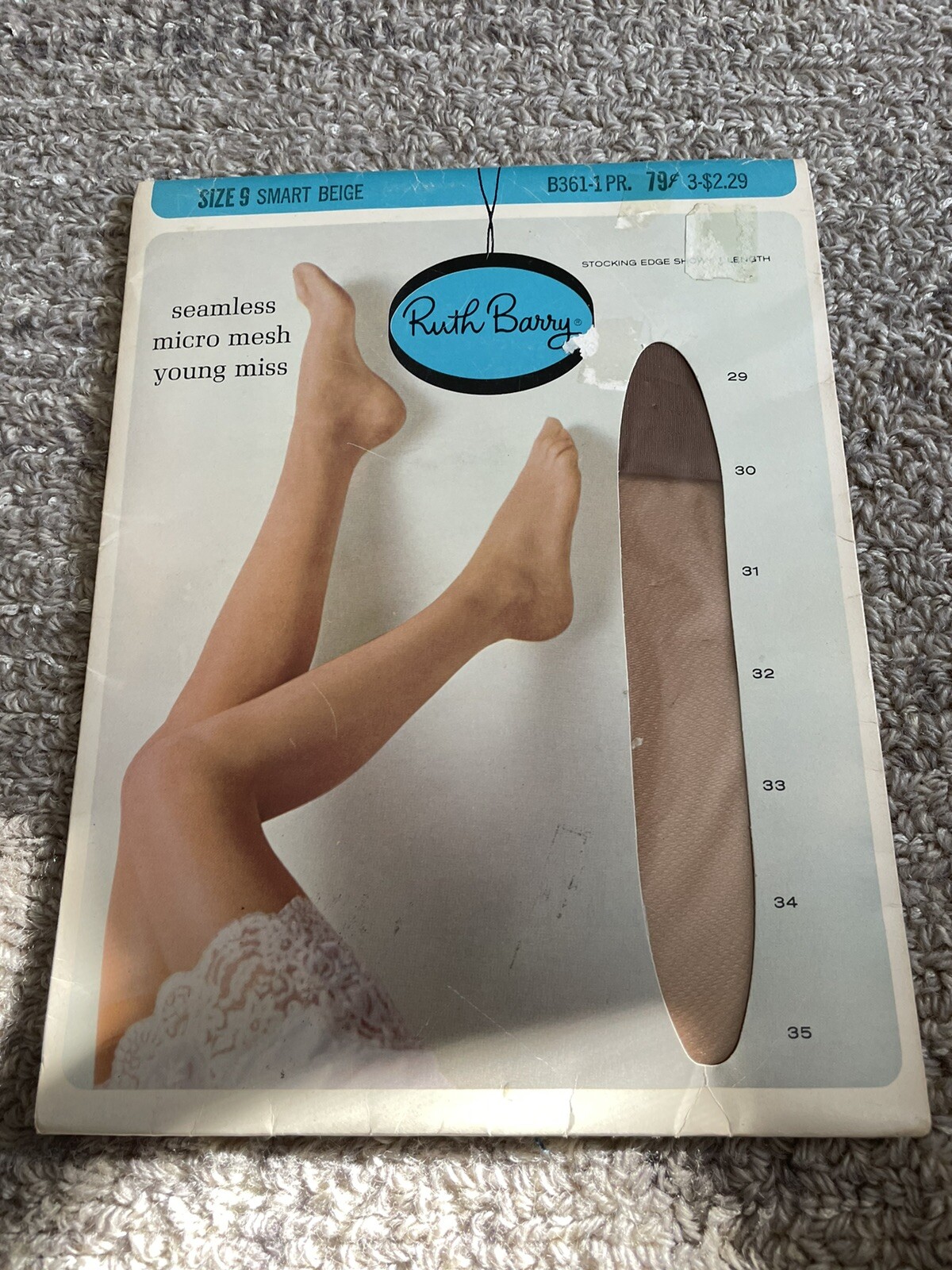 1 Pair Vintage Ruth Barry garter Stocking 9 Smart Beige mesh