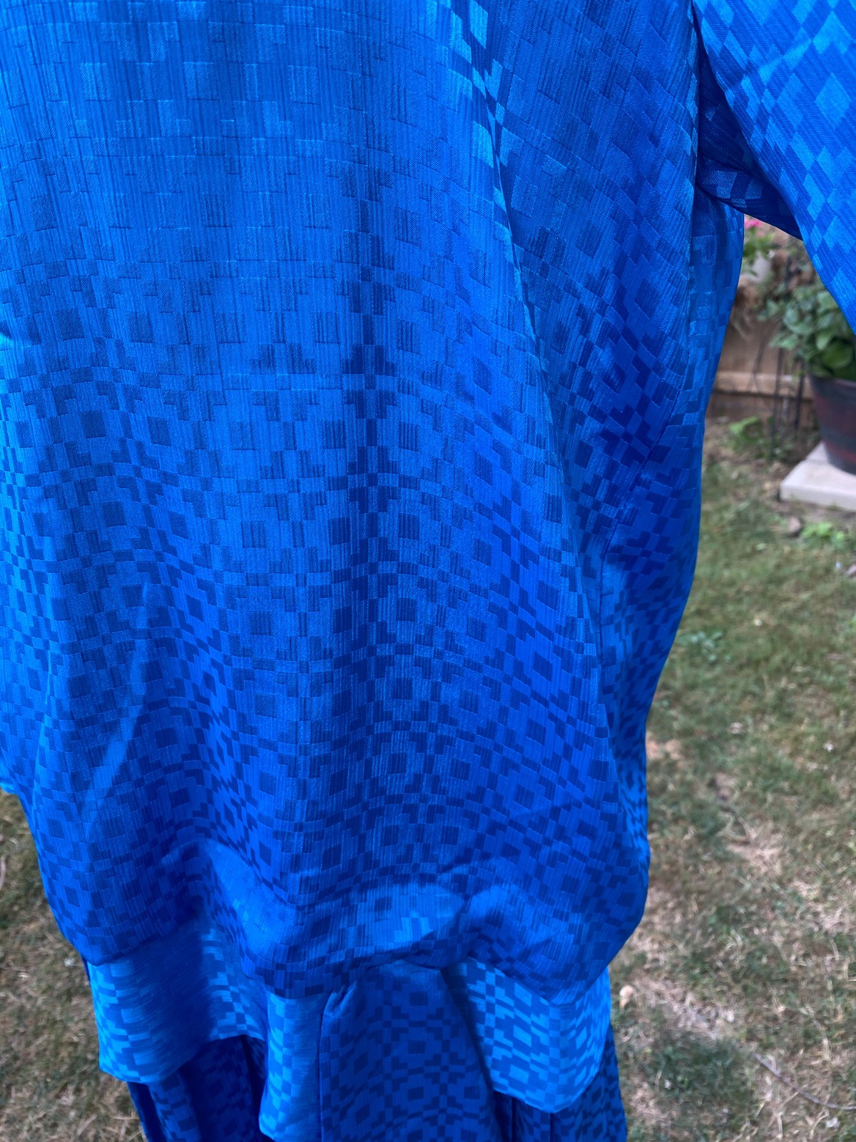 Vintage Lady Carol of New York Blue Dress Drop waist Pleated Skirt XL 70s