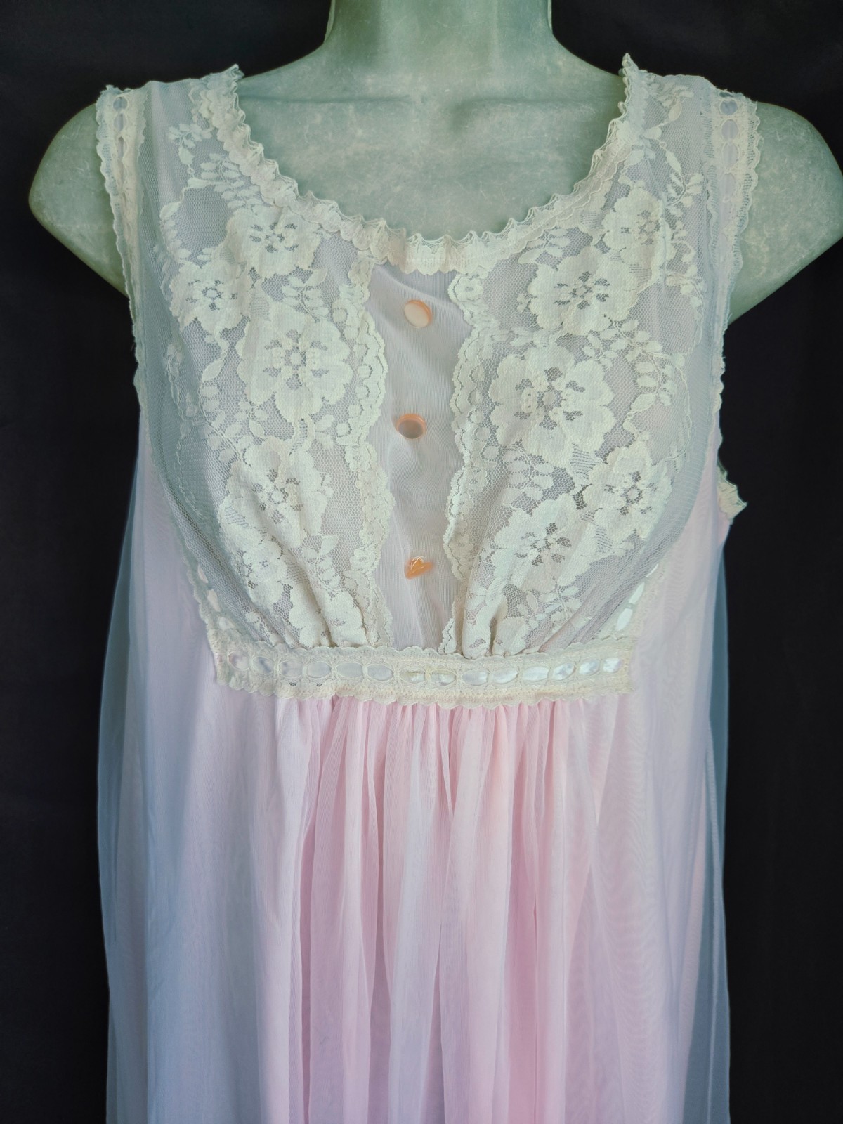 Vtg 60s Gilead Pink Dbl Layer Nylon Chiffon Nightgown Long Peignor Robe SET M