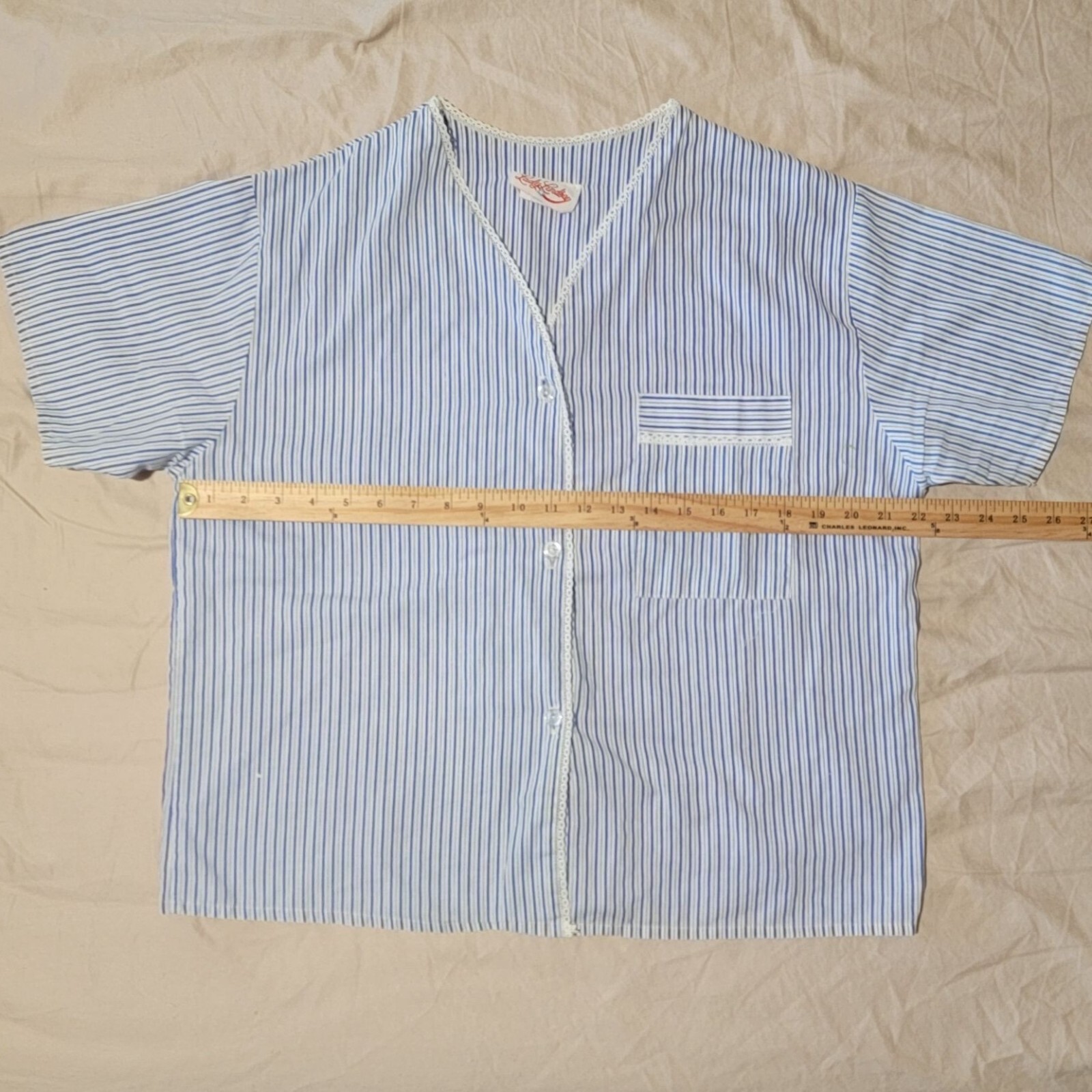 Vtg Pinstriped Pajama Set Women Large Loungewear Shorts Classic Blue White Retro