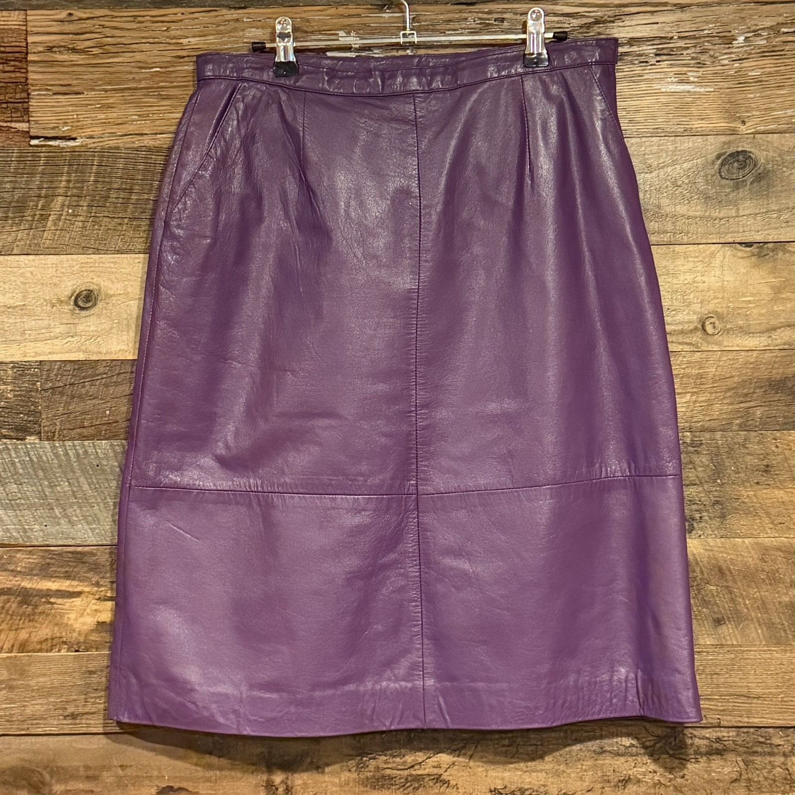Vintage Pia Rucci Purple Leather Skirt 14 80s Pencil Midi Mob Wife Whimsigoth