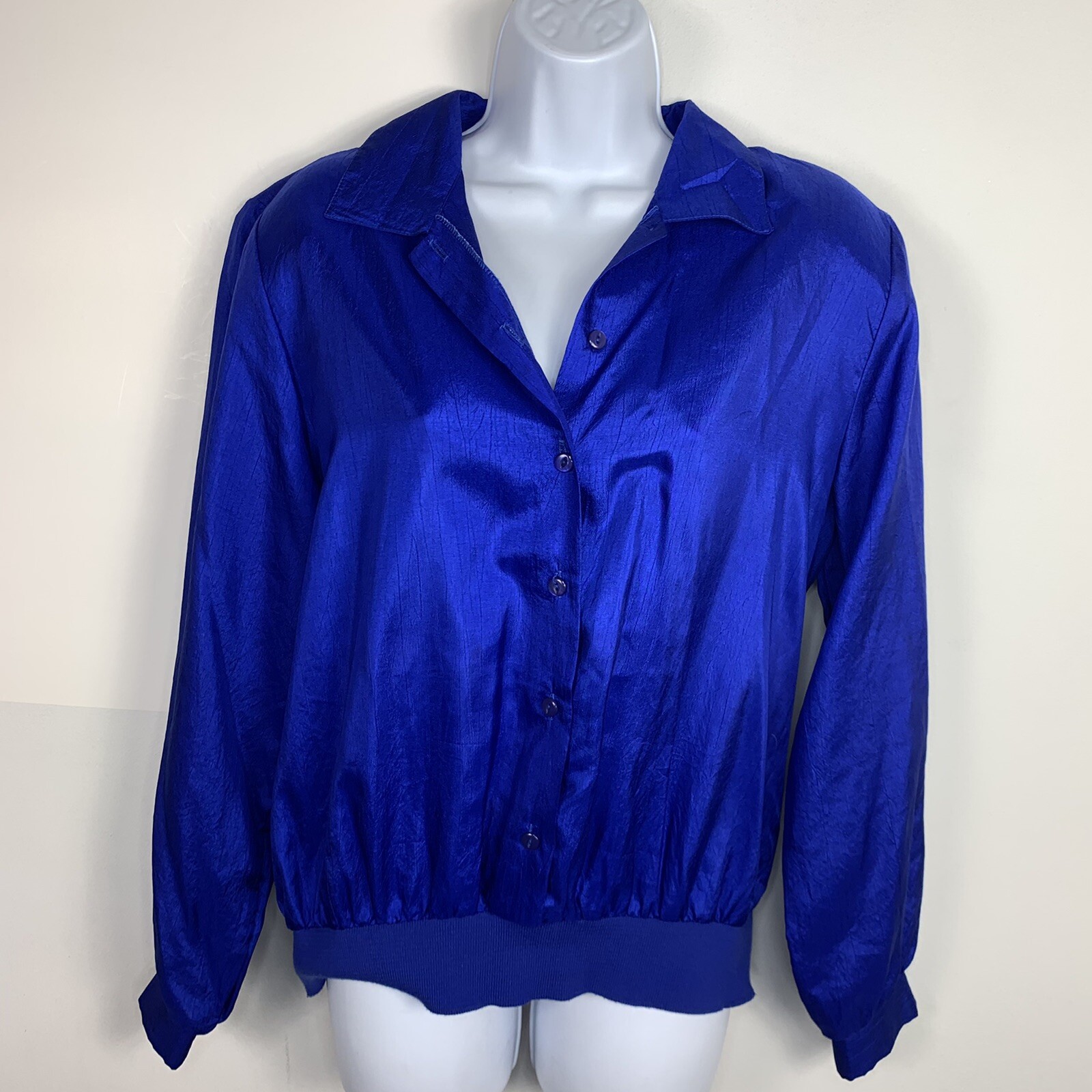Judy Bond Top sz 14 Blue Secretary Chic DIsco Glam Y2K Retro VINTAGE RF5