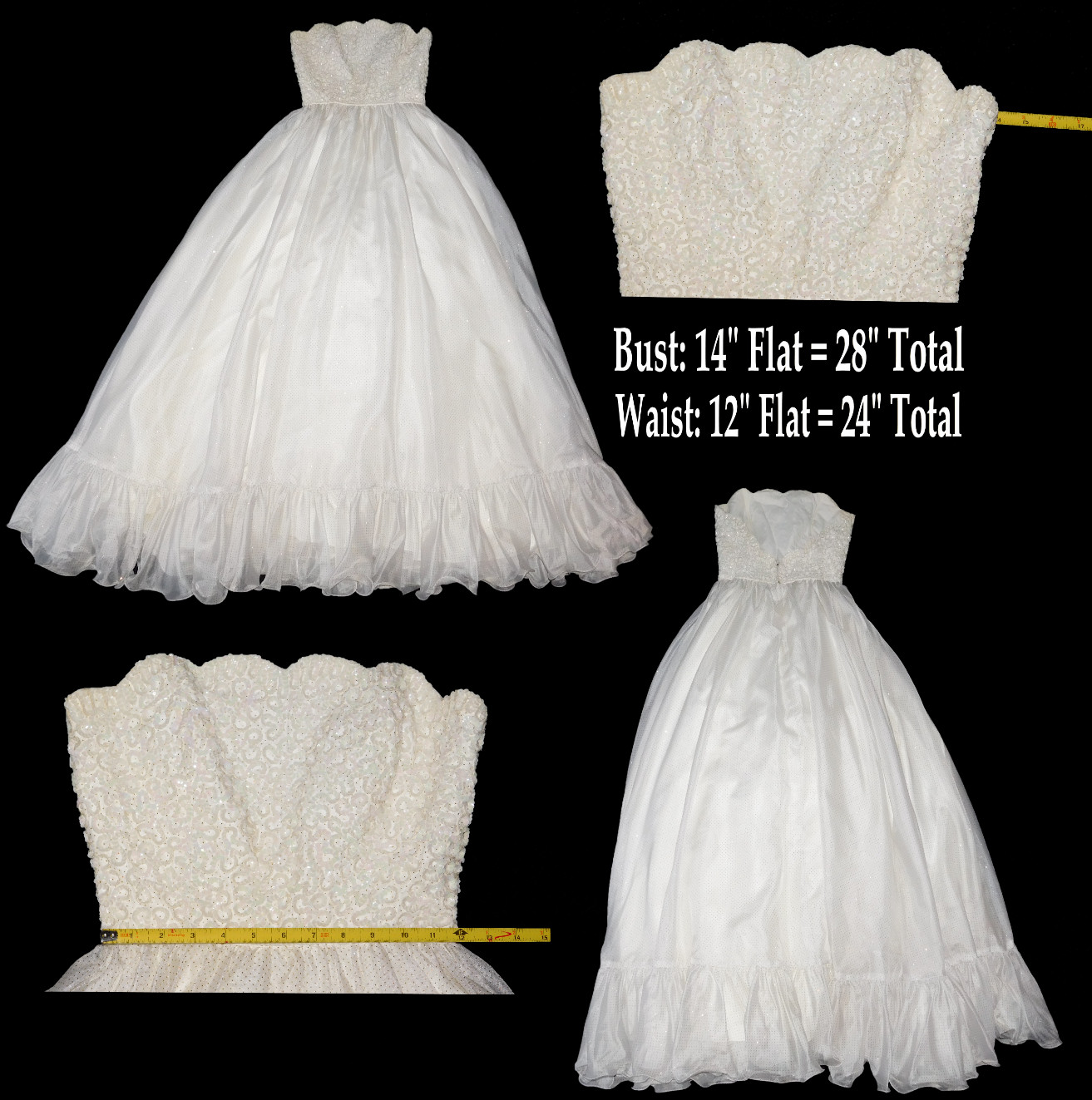 Mike Benet Formal Strapeless Ball Gown Party Dress Sheer Ivory Polka Dots 12