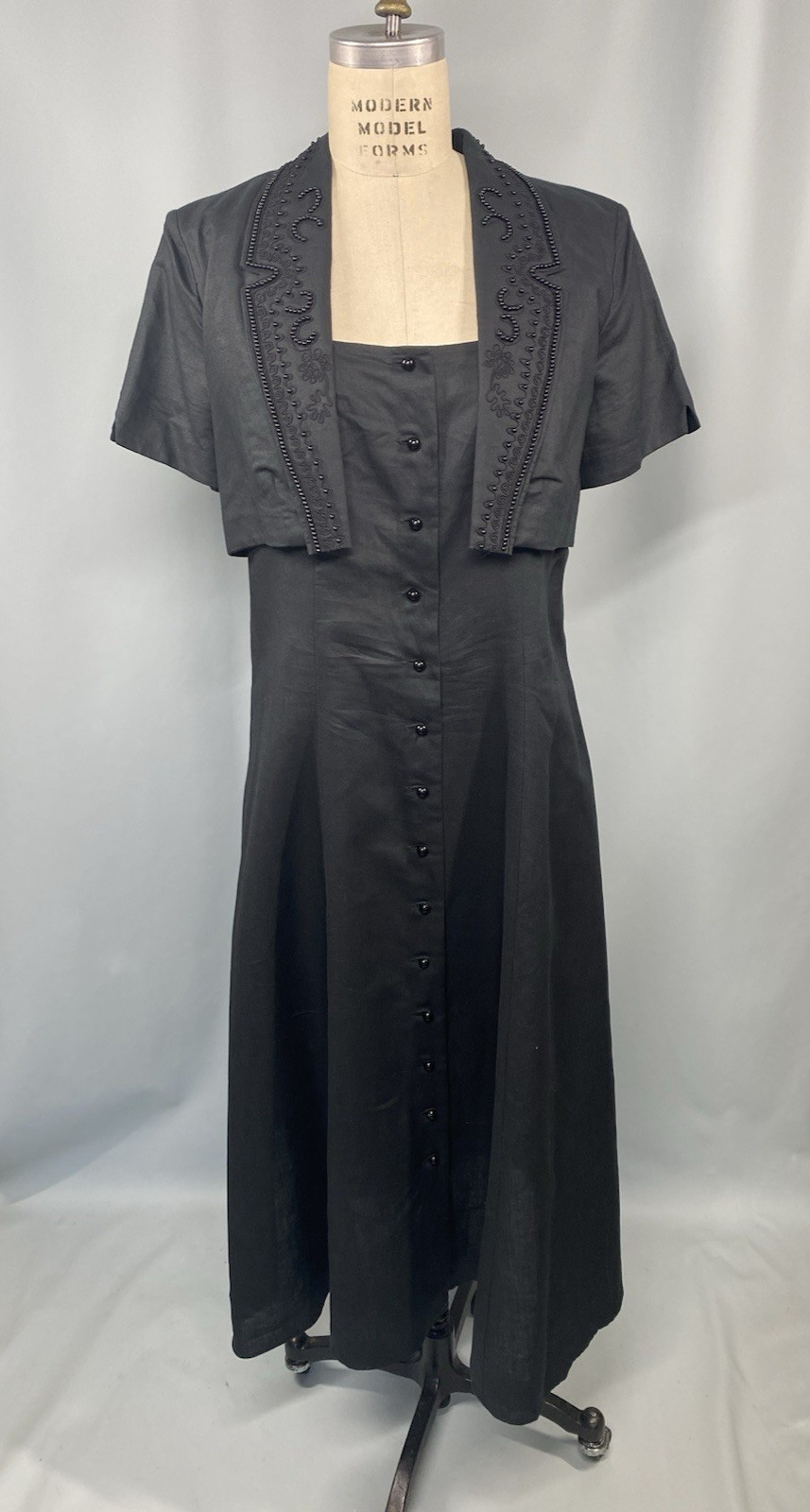 Vintage Dress SIZE LARGE 14 black goth NANCY JOHNSON 90s Y2K Ramie Cotton