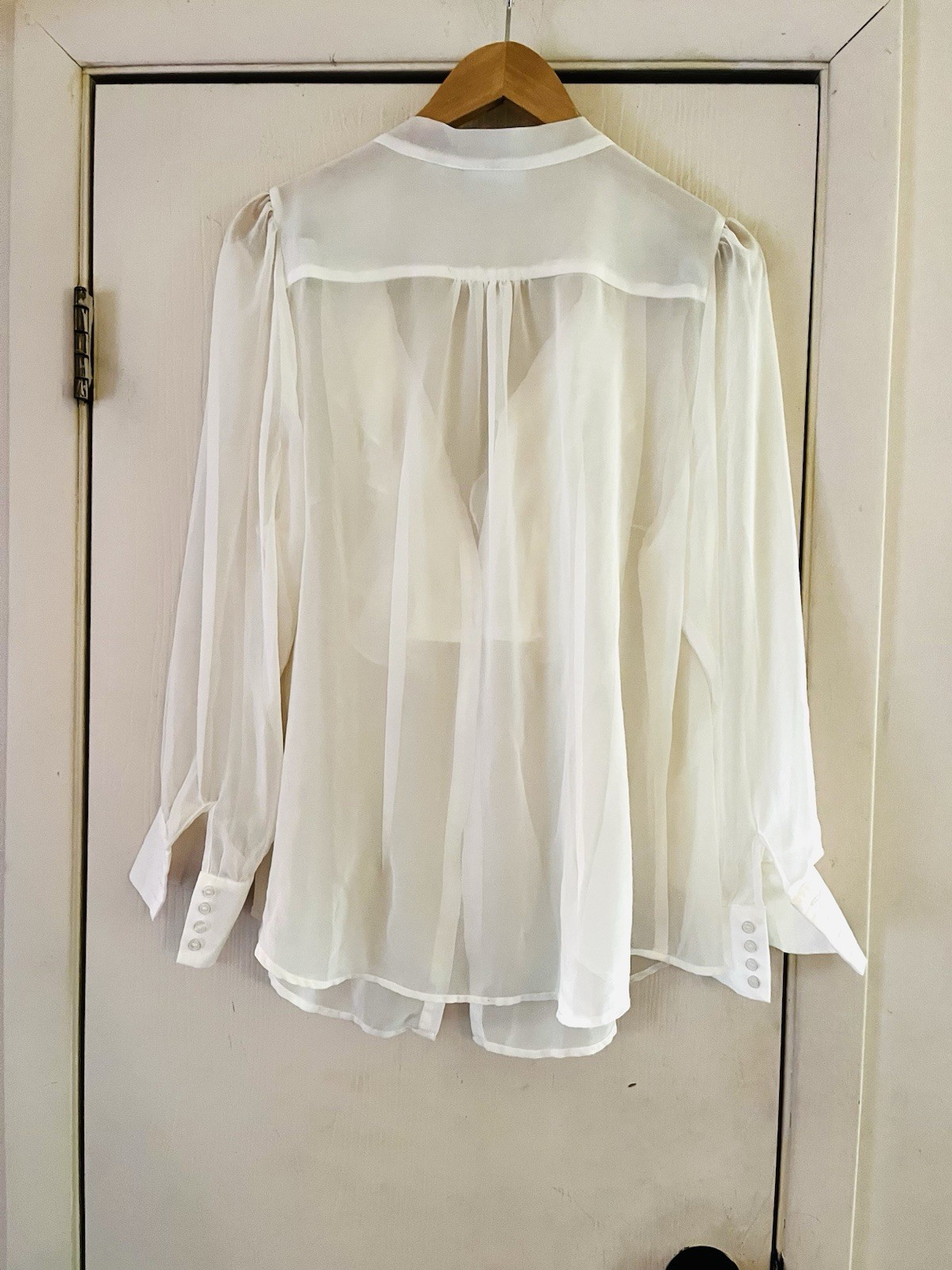 VTG 90s Victorian Revival Chiffon Romantic Edwardian Sheer Ruffle Blouse L