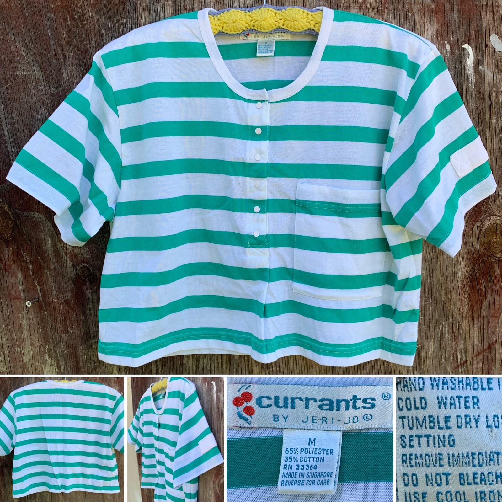vintage crop top snap front Henley pocket t shirt currants by Jeri Jo 80s 90s M