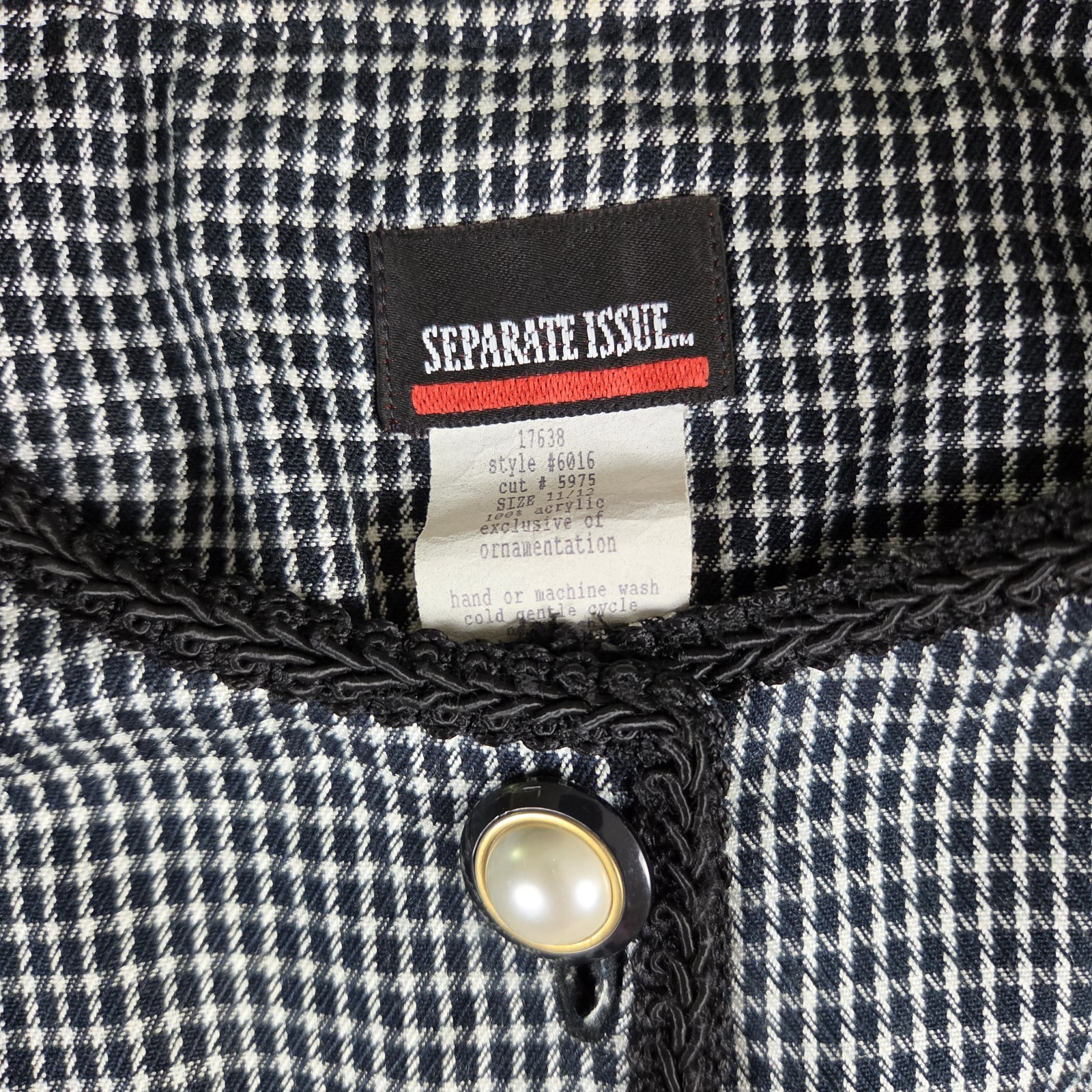 Vtg Separate Issue Black & White Houndstooth Blazer Jacket Pearl Button 11/12