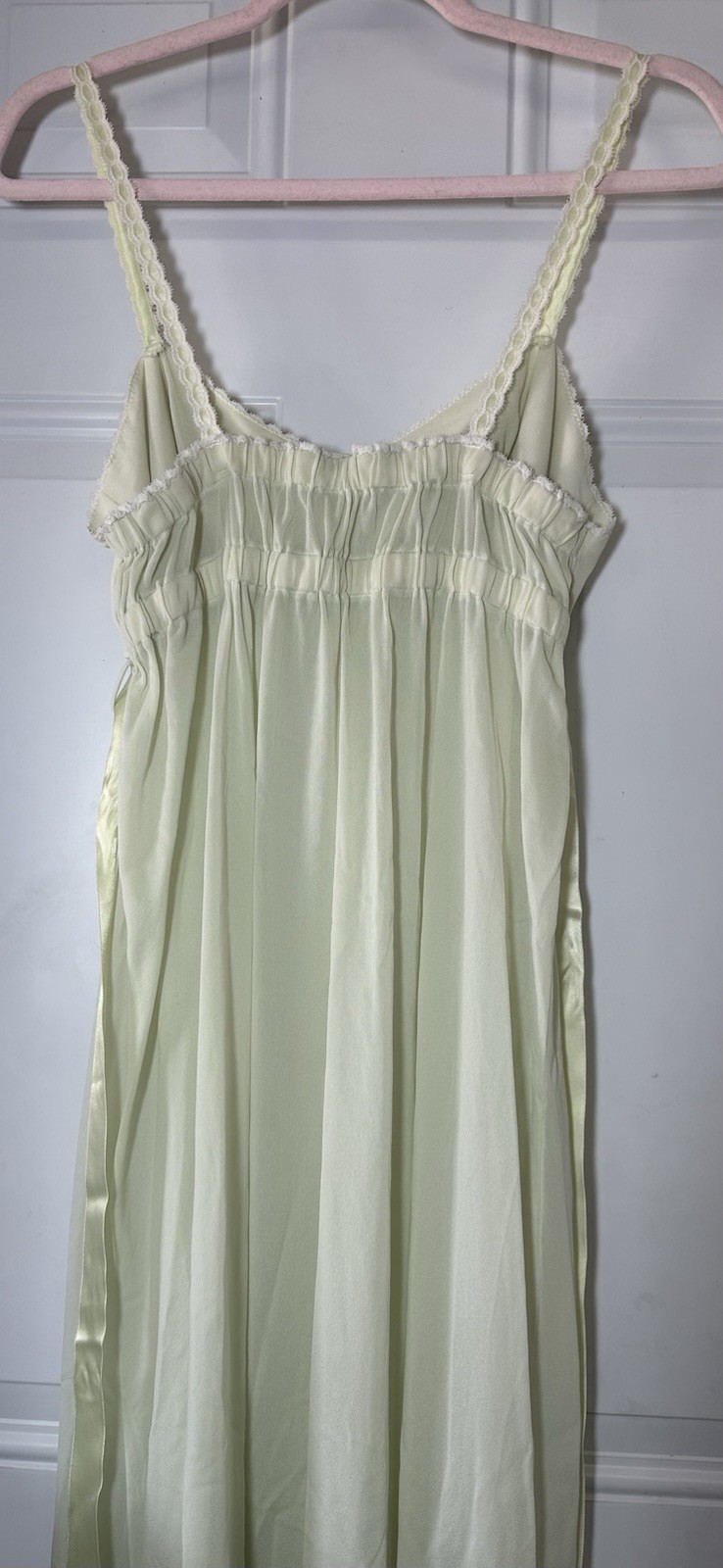 Vintage Vassarette Crepelon Nightgown Slip Lingerie Nylon Full Length Green