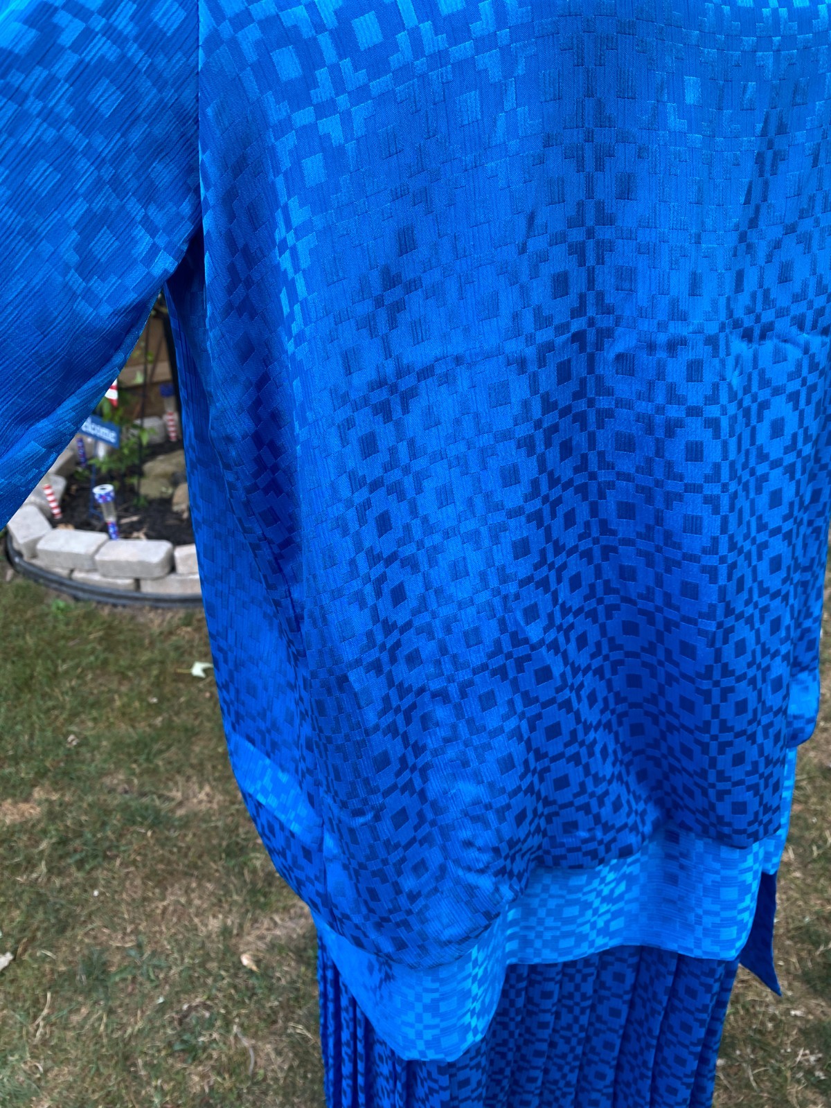 Vintage Lady Carol of New York Blue Dress Drop waist Pleated Skirt XL 70s