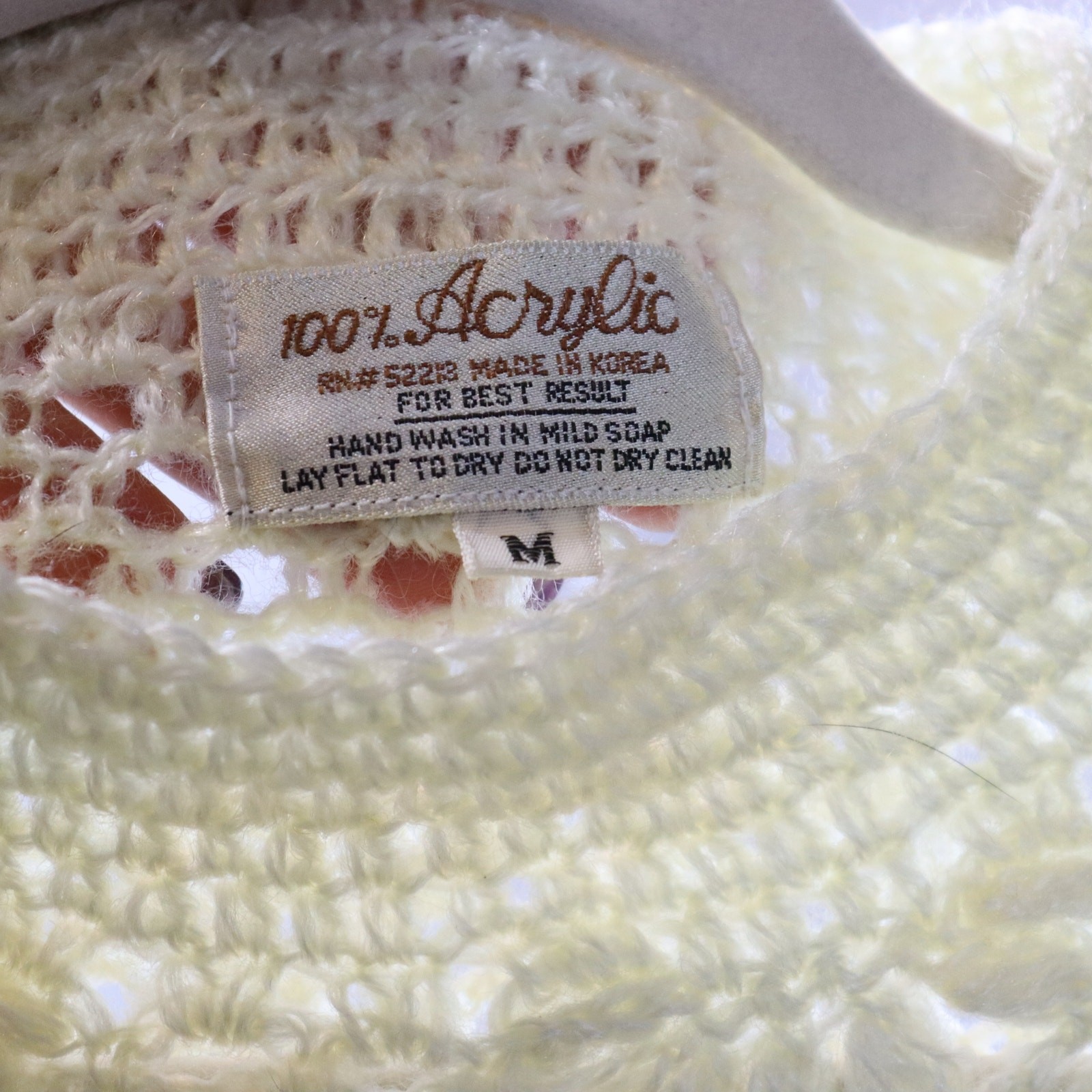Vintage Handmade Crochet Knit Sweater Pullover Cream Open Weave Size M