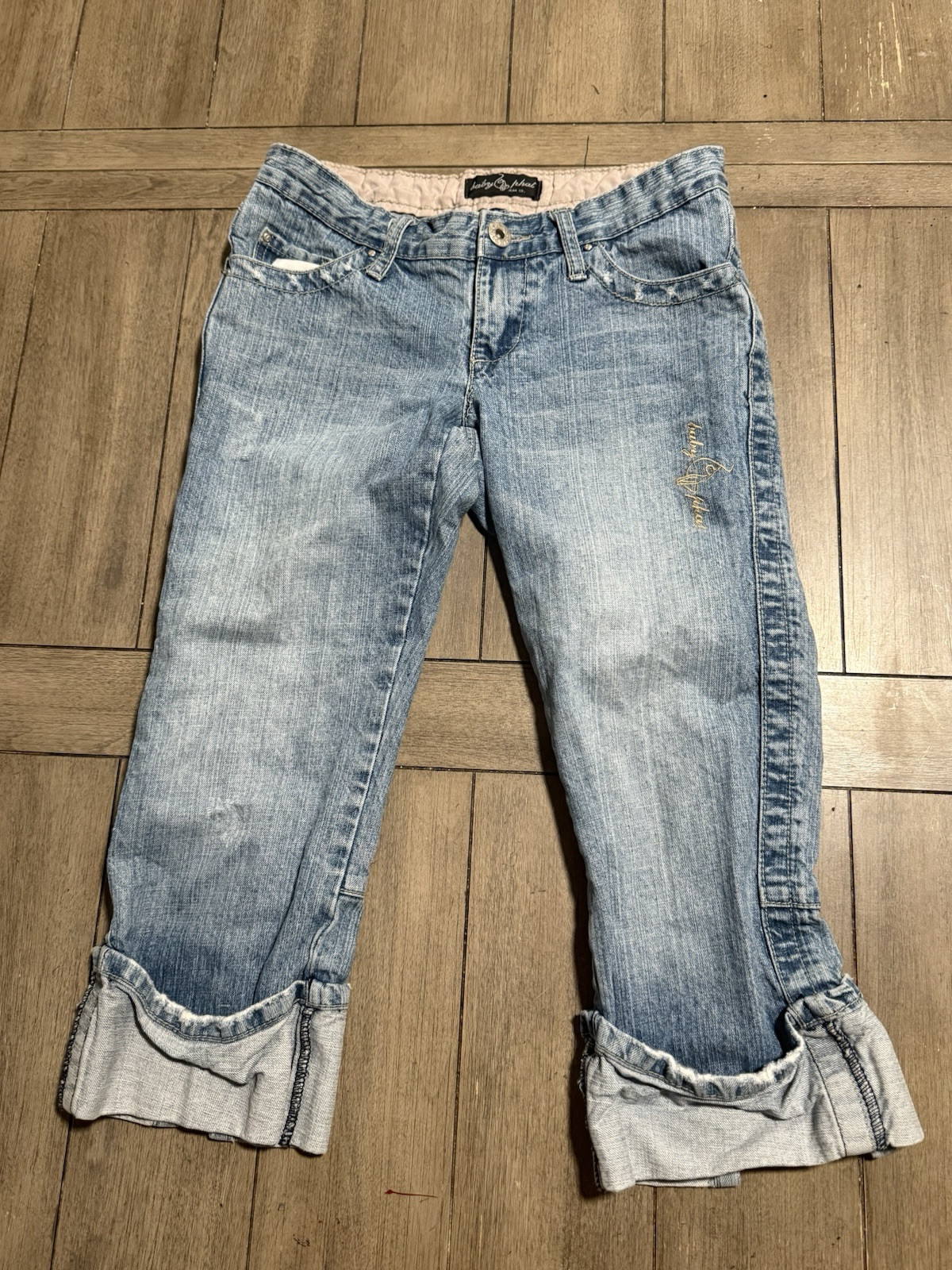 Vintage Y2K Baby Phat Woman Size 3 Blue Straight Leg Cuffed Capri Jeans Denim