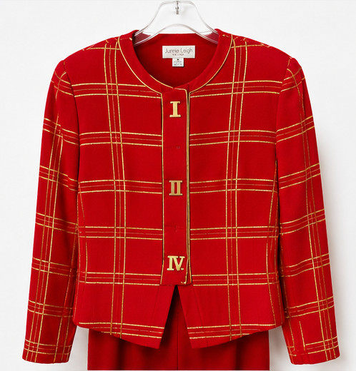 Vintage Junnie Leigh Red Gold Plaid Wool Skirt Suit Women’s 10 Made USA