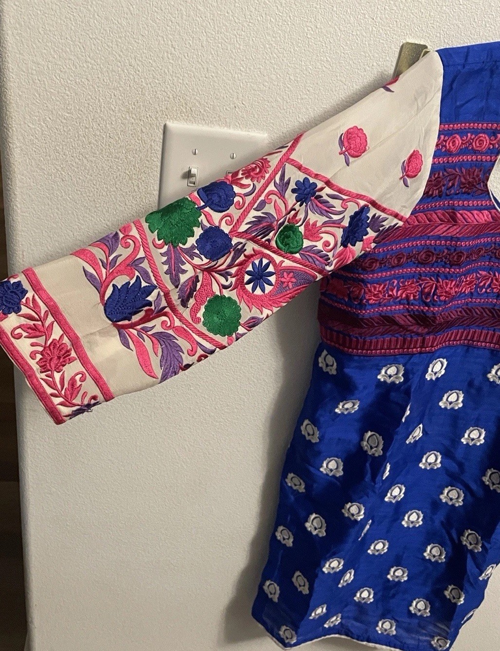 Gorgeous Indian vintage dress vibrant colorful Blue and Pink Embroided elephants