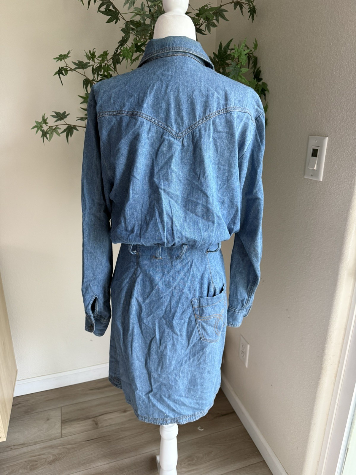 VTG Bonnie Strauss Denim Western Shirt Dress Cowgrl Style Button Front SZ 4 USA