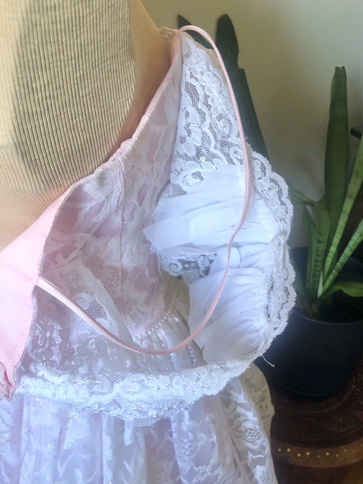 80’s Pink & White Lace Dress, XS
