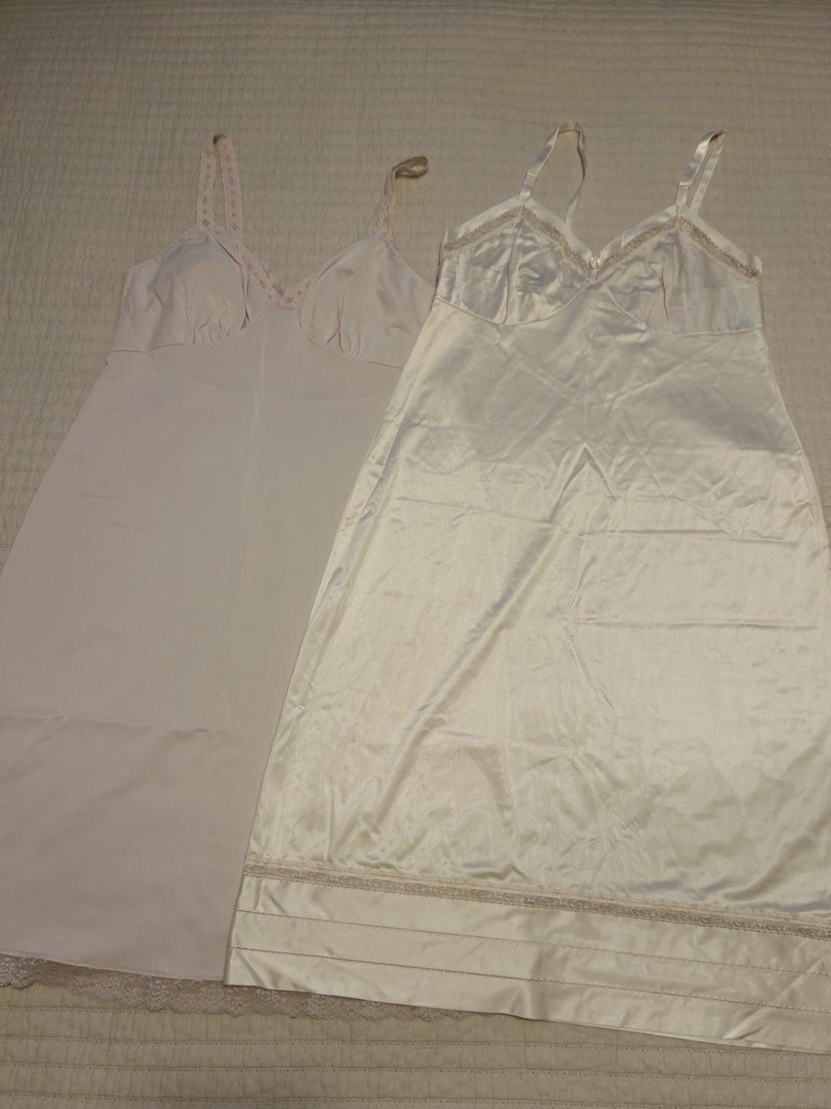 Vintage 2 Pc Nylon & Lace Full Slips Blush & Ivory SZ 40L XL Lorraine Shadowline