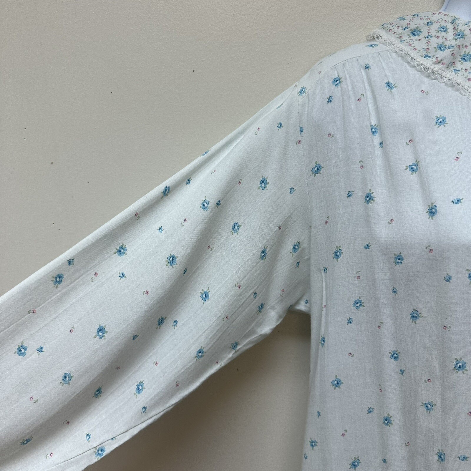 Vtg Dainty Floral Nightgown Dress Lace Peterpan Collar Prairie Cottagecore L NEW