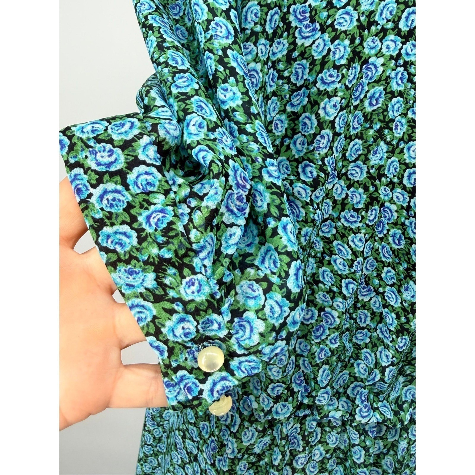 Vintage size 18 Womens Dress Caroline Wells II Blue Floral Cottagecore