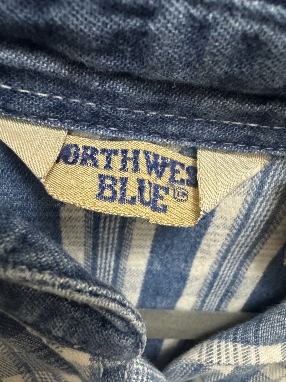Vintage Northwest Blue Plaid Button Up Embroidered Denim Collar Farm House Sz L