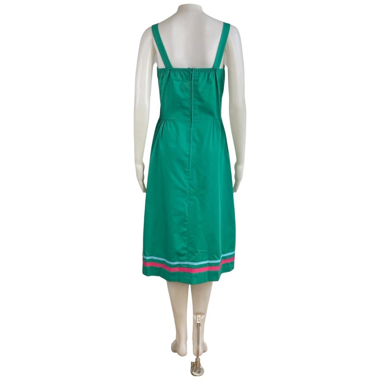 Vintage Cotton Sundress Size Small 1970s Teal Striped Sleeveless A-Line Pockets