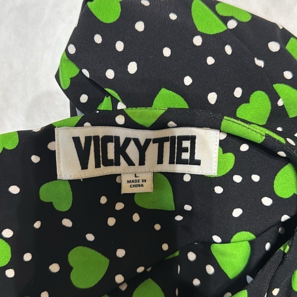 Vicky Tiel | Retro Green Heart Printed Midi Wrap Dress Size: Large