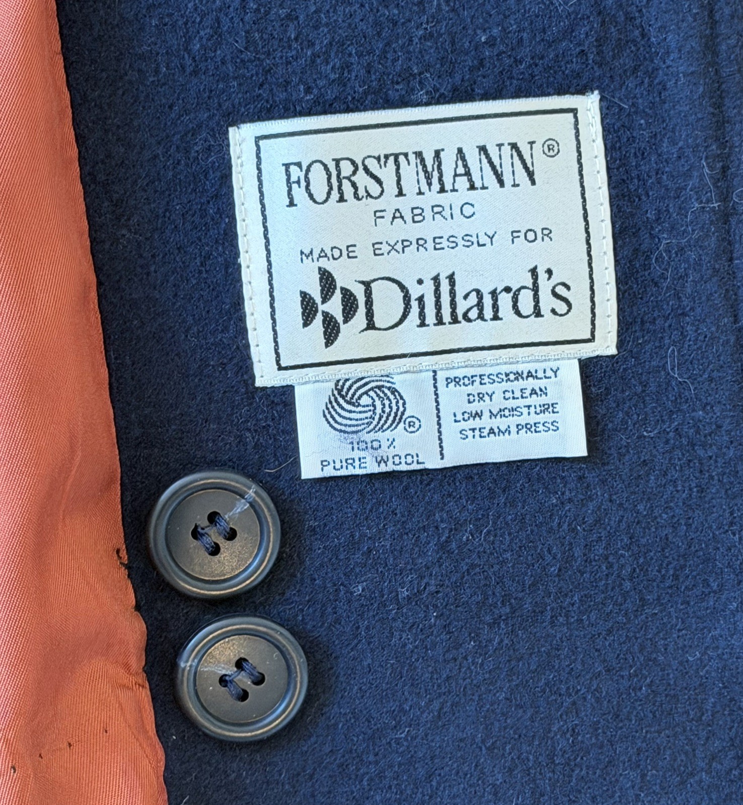 Vintage PRESTON & YORK Navy Blue Coat 100% Wool Forstman Size 12