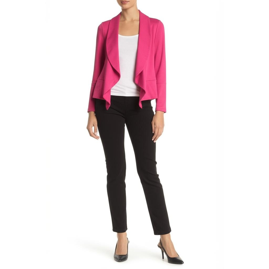 Vintage NWT TIANA B Blazer Womens Small Hot Pink Draped Cropped Open Front
