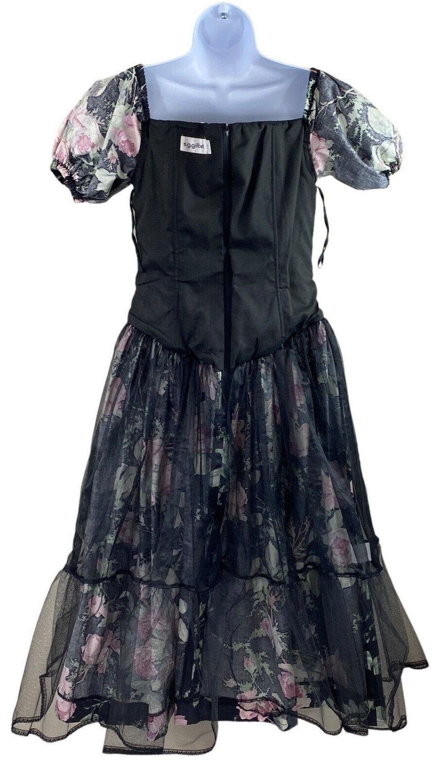 VTG 1980s s.g.gilbert Black Floral Chintz Dress Tulle Underskirt Tea Length Prom
