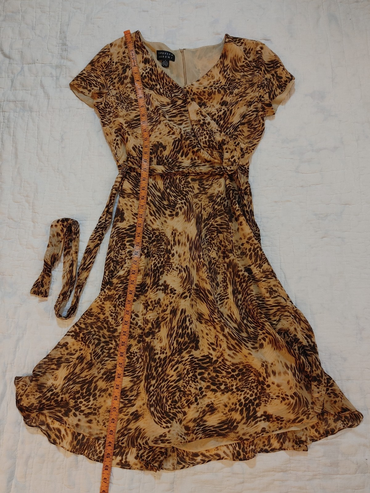 Vintage 90’s Spenser Jeremy 100% Silk Midi Wrap Dress sz 12 Animal Leopard Tiger