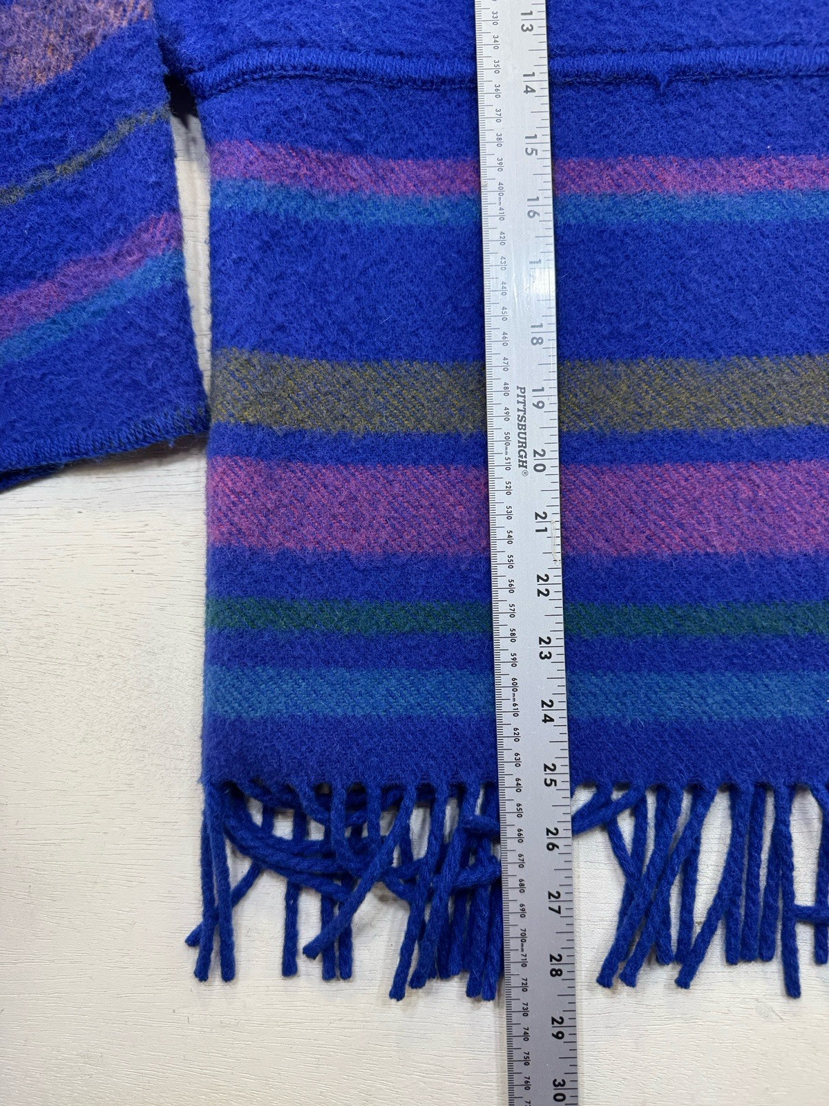 Vintage Lapp Lander Fringed Blanket Sweater Blue 100% Wool Norway 40