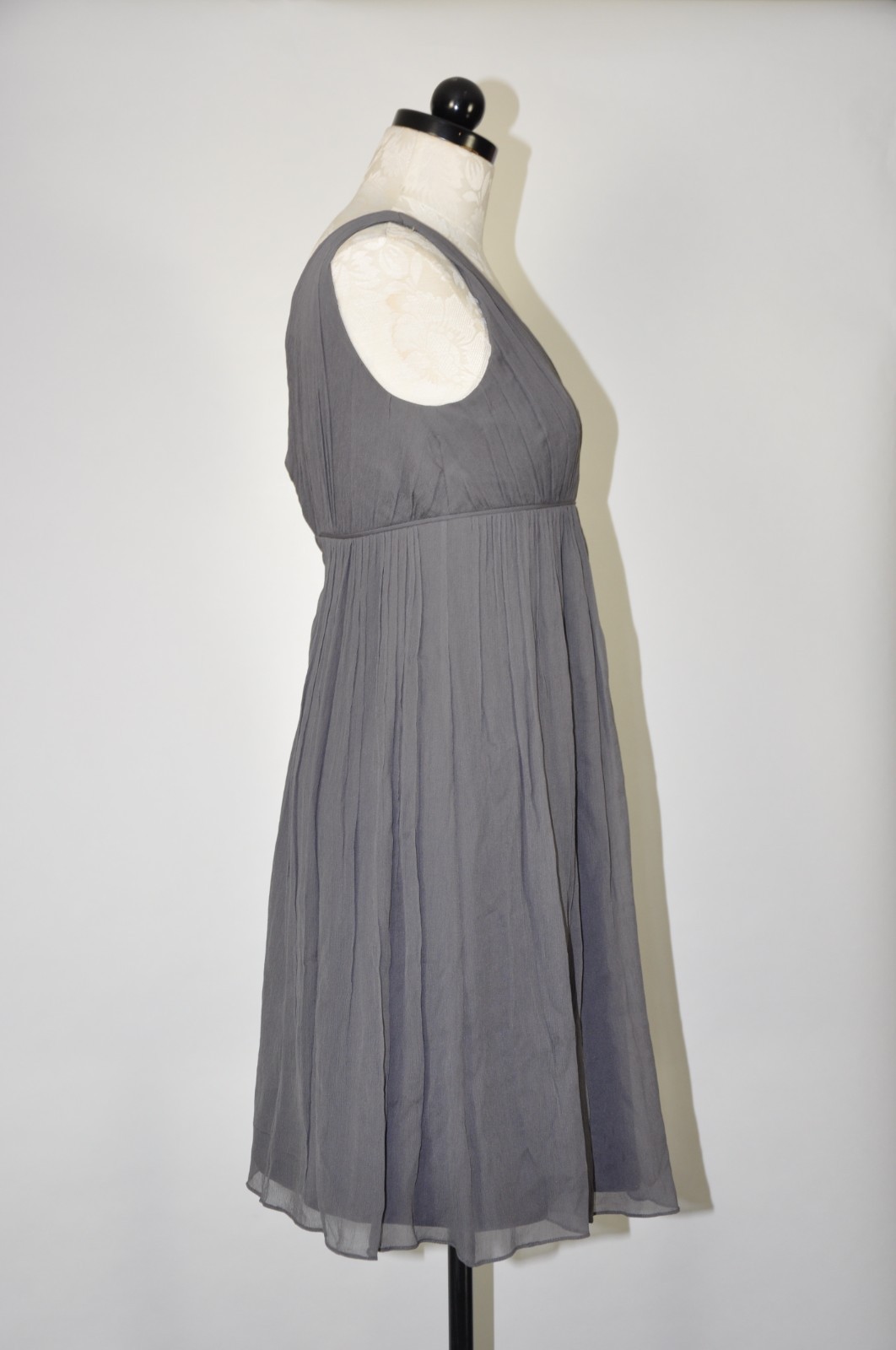Y2K Vintage J Crew Gray Silk Pleated Empire Waist Cocktail Party Dress Women 0