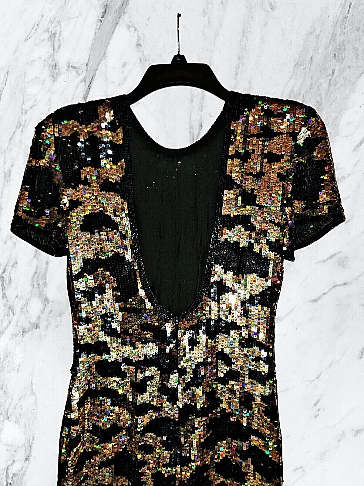 Y2K Dress Womens (Size P) Naeem Khan Riazze Boutique Holographic Gold Black