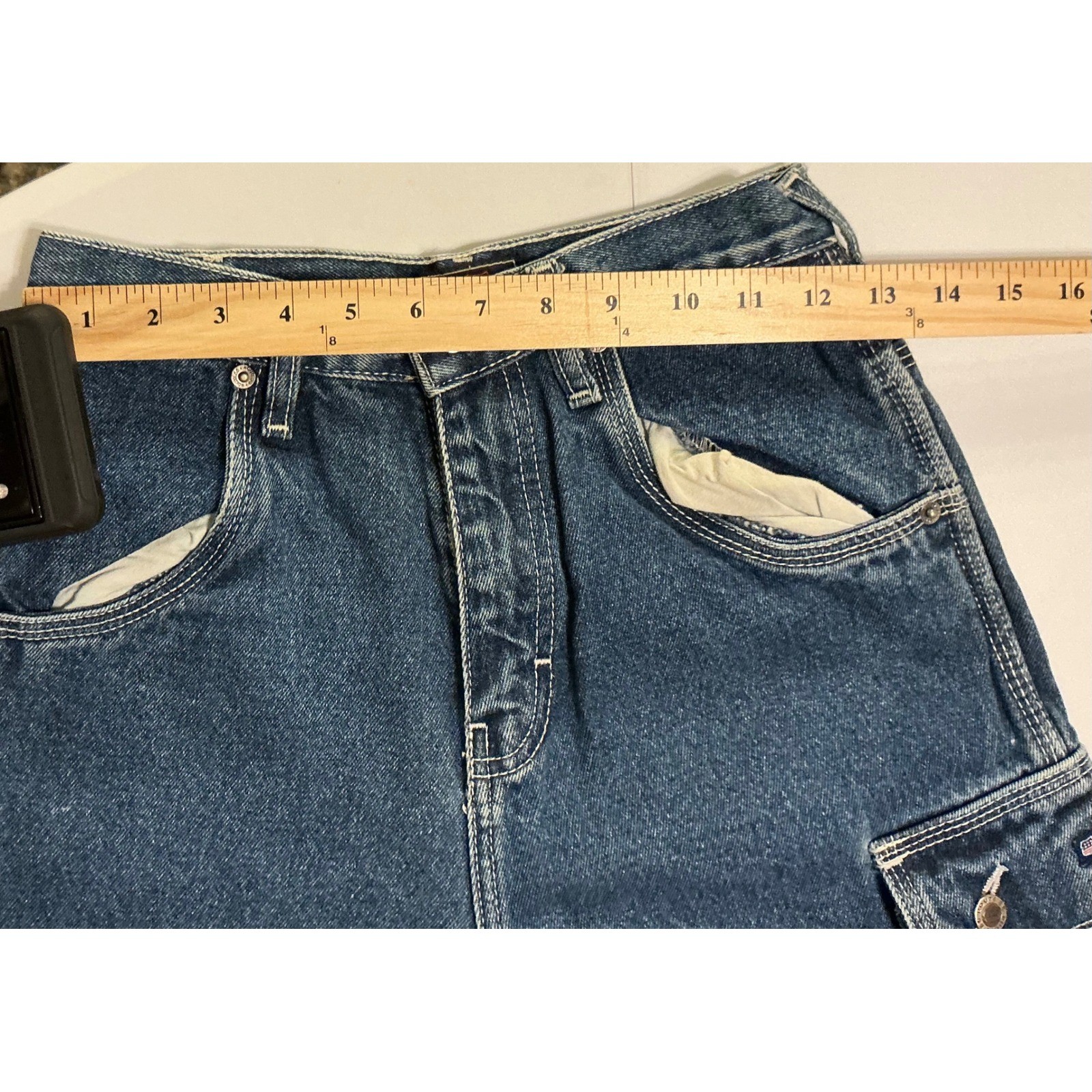 VTG Y2K Baggy Skater Route 66 Carpenter Jeans Womens 26 Blue Wide Leg Cargo
