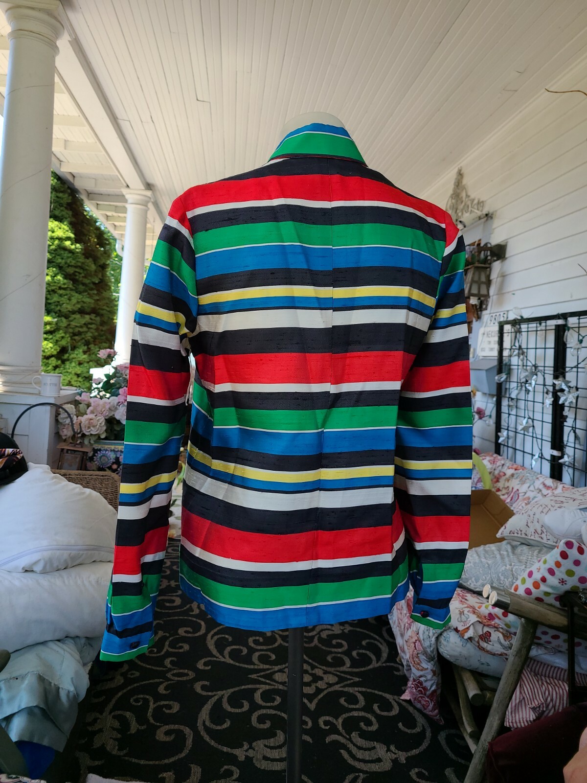 Vintage 60s striped silk blouse 36 bust 23 long