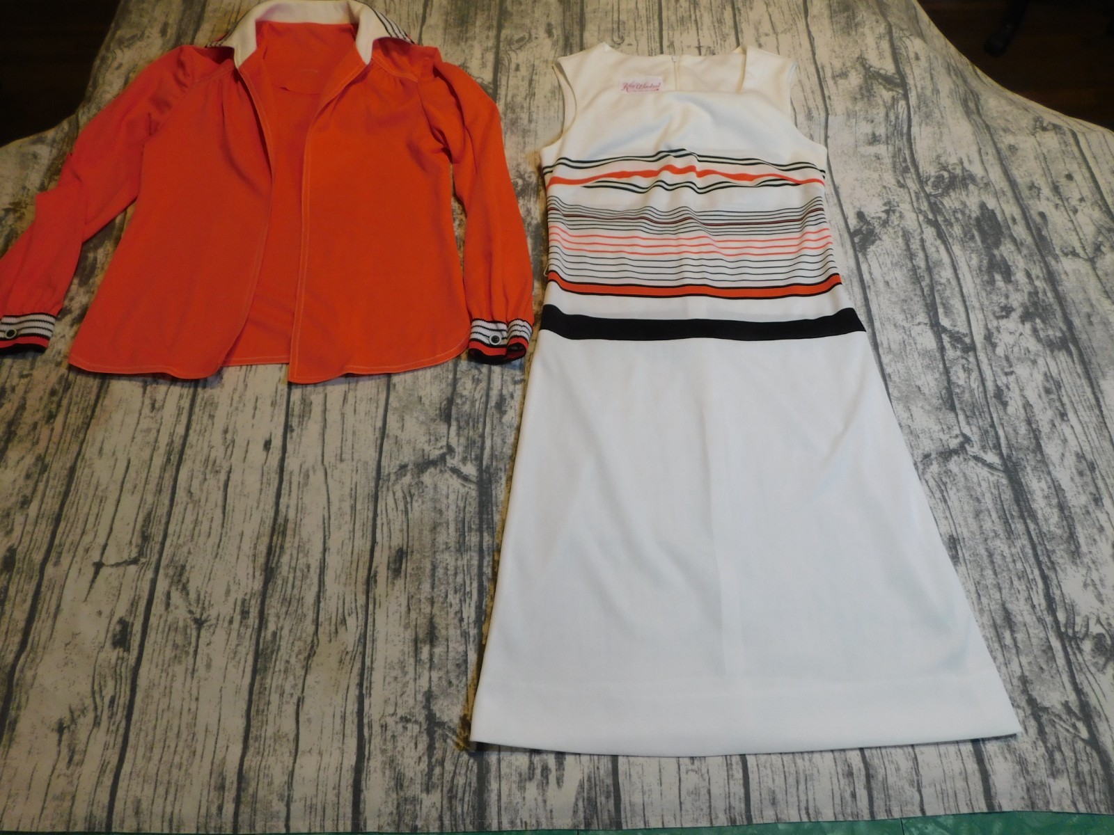 VTG 60’s MOD GOGO GROOVY DRESS W JACKET STRIPE RED WHITE BLUE POLY S KAY WINDSOR