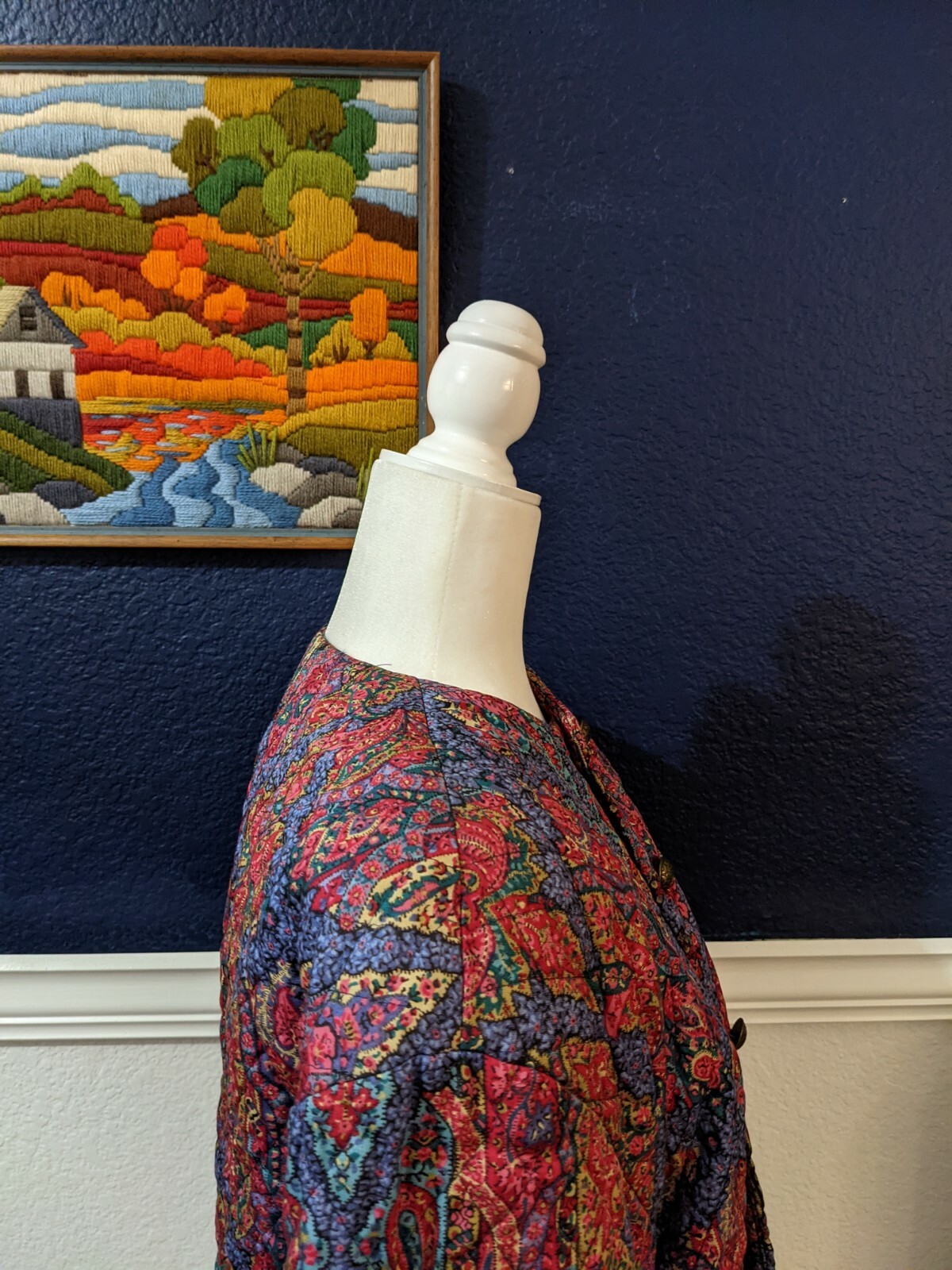 VTG David Brooks USA Blazer Jacket Paisley Quilted Multi Color Sz 12 Large L