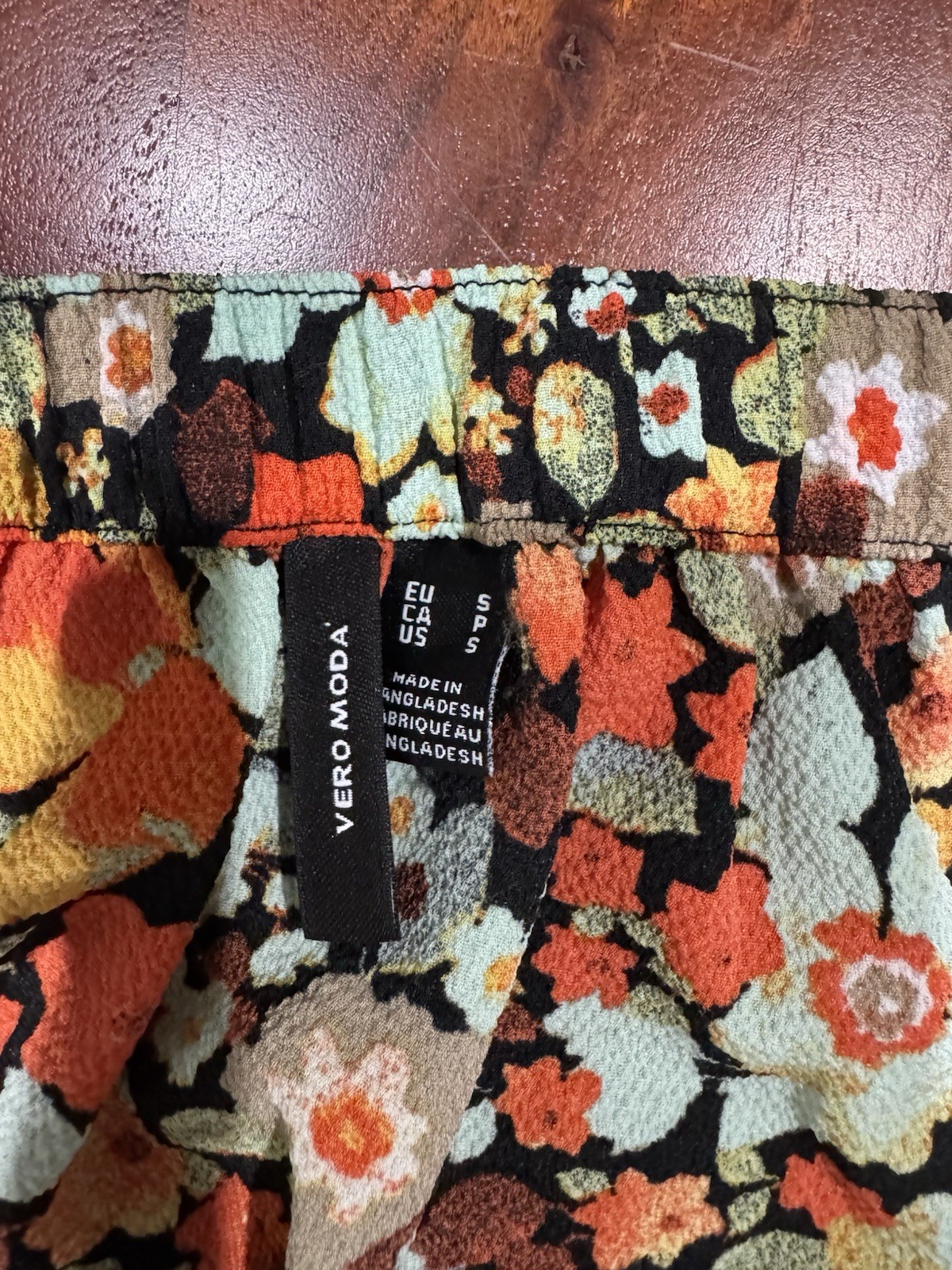 Vero Moda Floral Top & Skirt Set XS S Orange Black Beige Green White Polyester