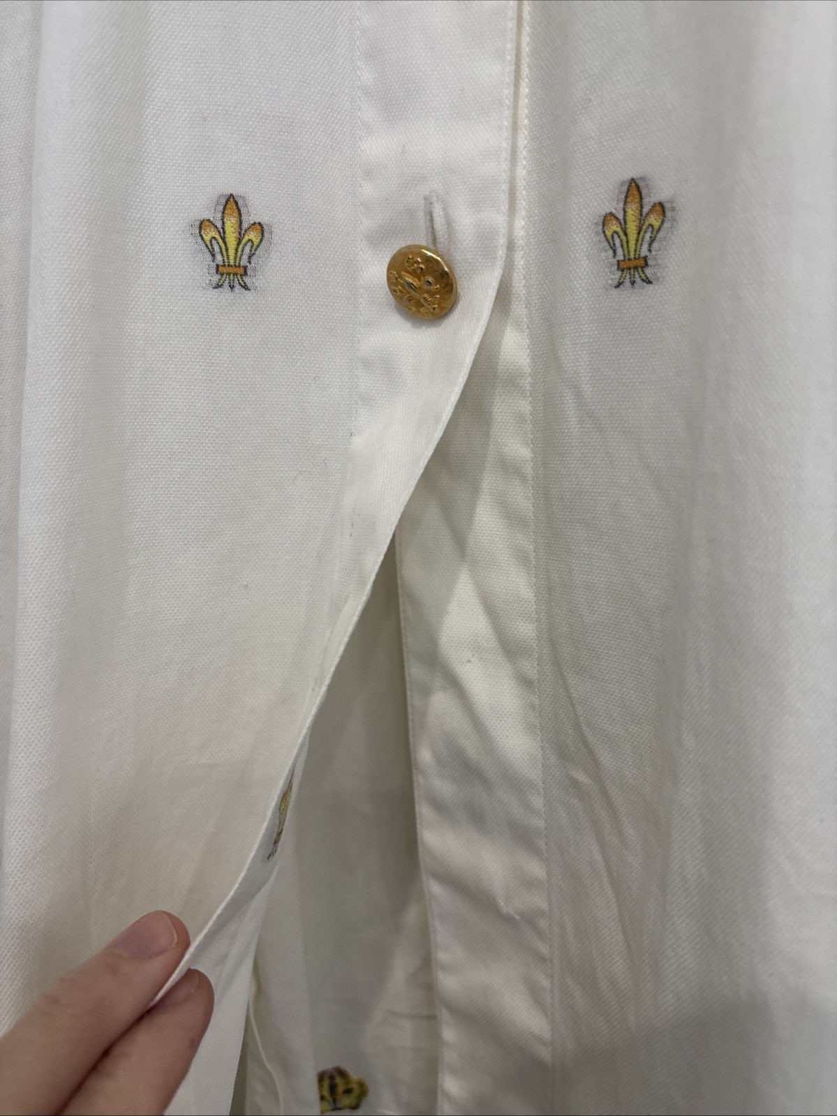 VTG ESCADA Margaetha Ley fleur-de-lis Embroidered Gold Button Blouse 34 Germany