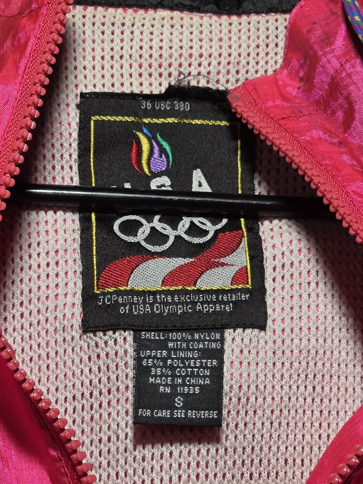 Vintage 90s USA Olympic Windbreaker Pullover Jacket Pink Black Size Small