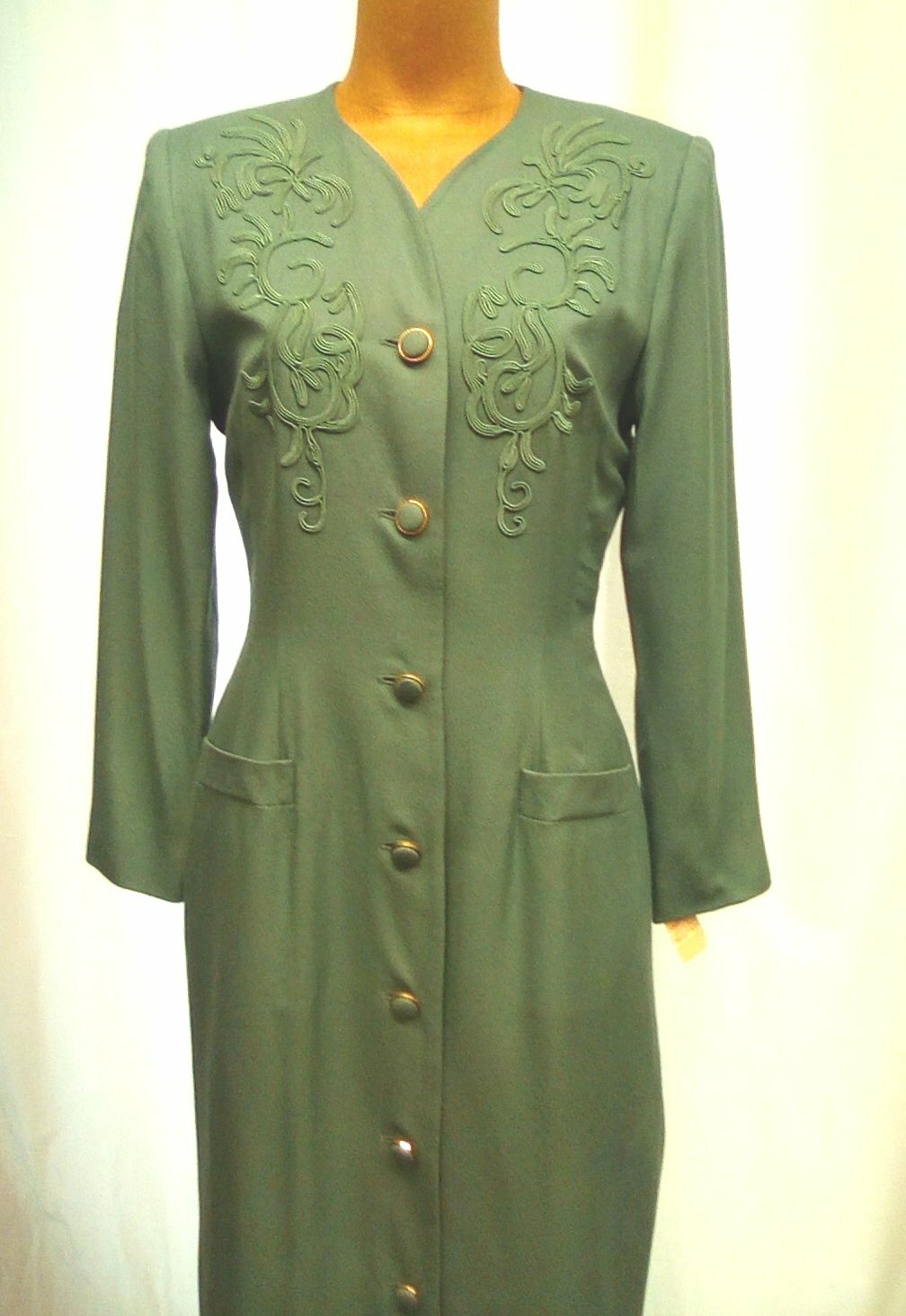 Vtg NWT Size 8 Kasper For ASL Pale Green Blue Long Sleeve Dress $174 B29