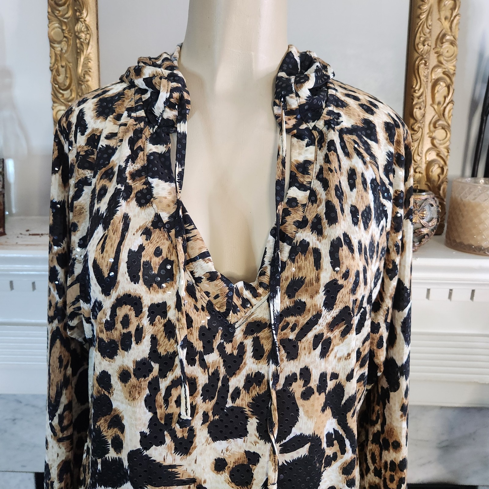 Vintage Y2K Apple Bottoms Brown Leopard Hoodie Dress Sequin Mob Wife Plus Sz 1X