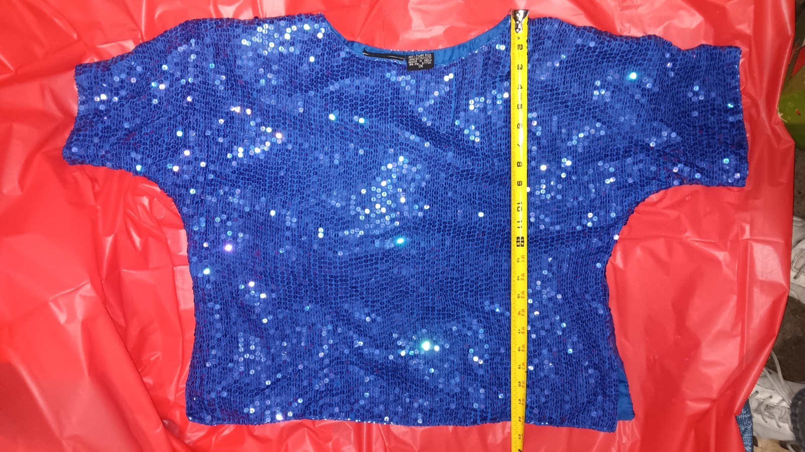 Vintage Blue Sequin Jewel Queen Top Handmade