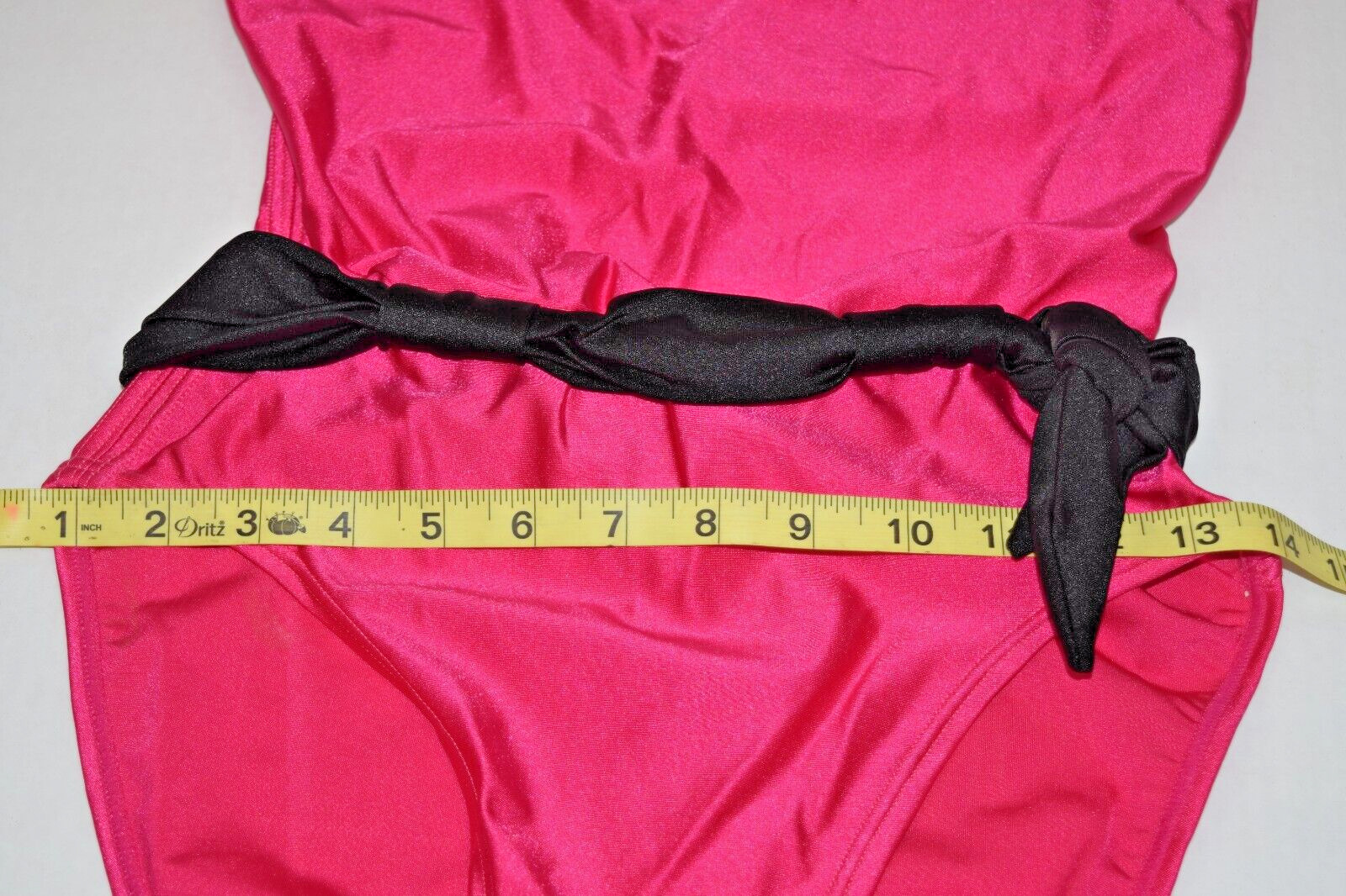 Vintage Swimsuit Aruba Size 12 80s Shimmery Hot Pink Black Belt Open Back NWT