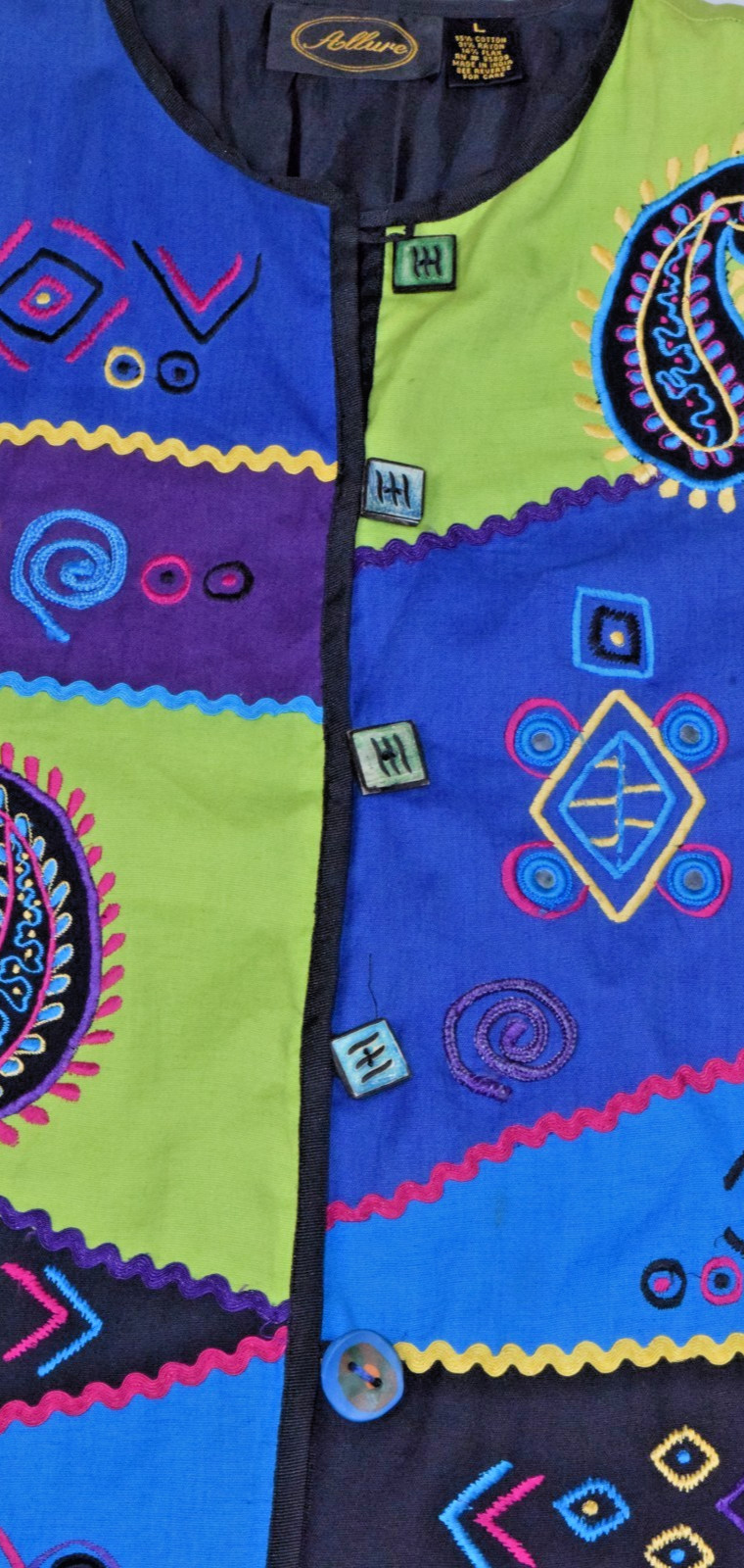 Vintage Jacket Allure L 90s Textured Colorful Paisley Swirls Cotton Rayon Flax